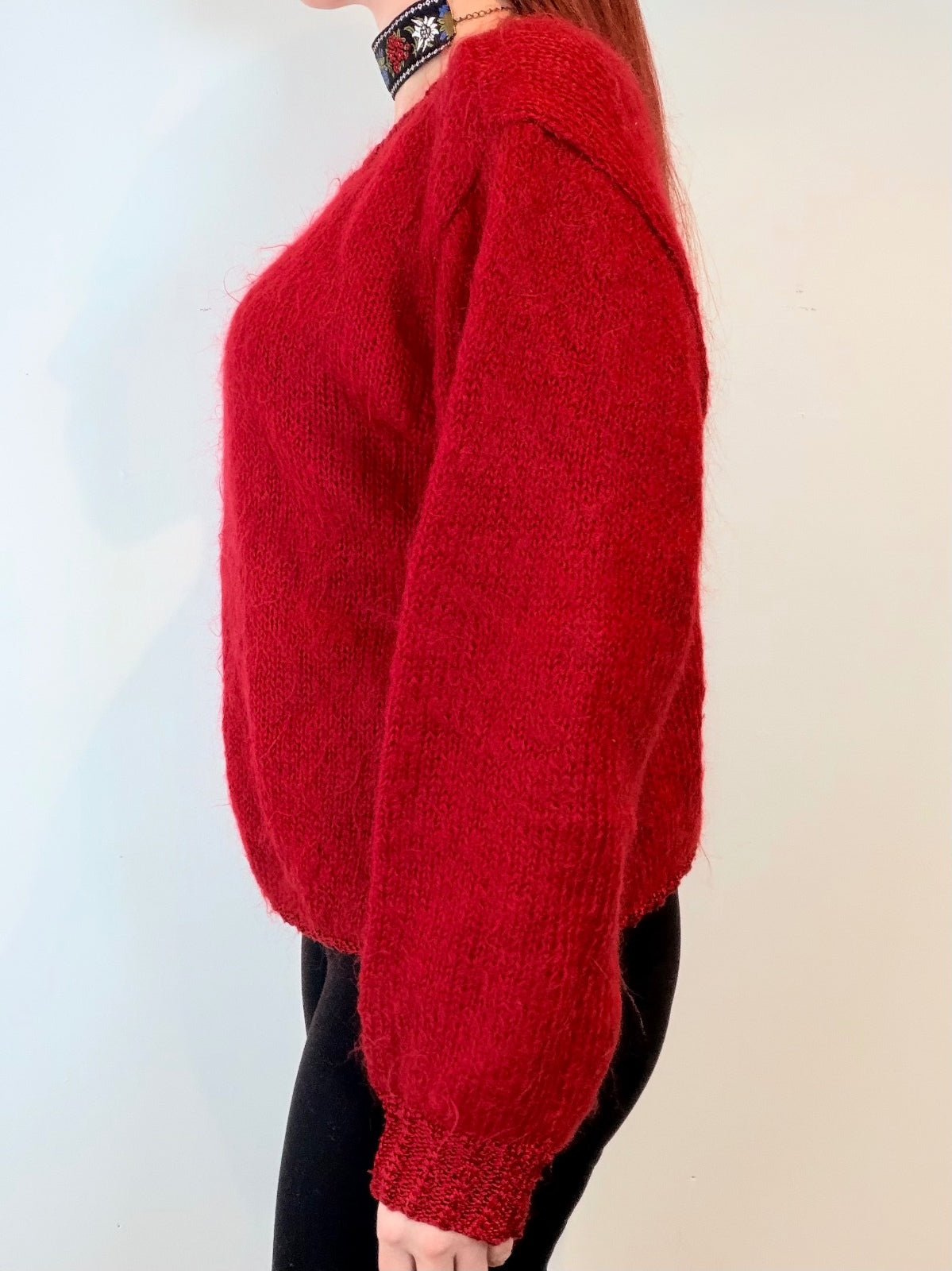 Vintage Red Knitted jumper oversized fit wooly knit sweater Size 14 to 16