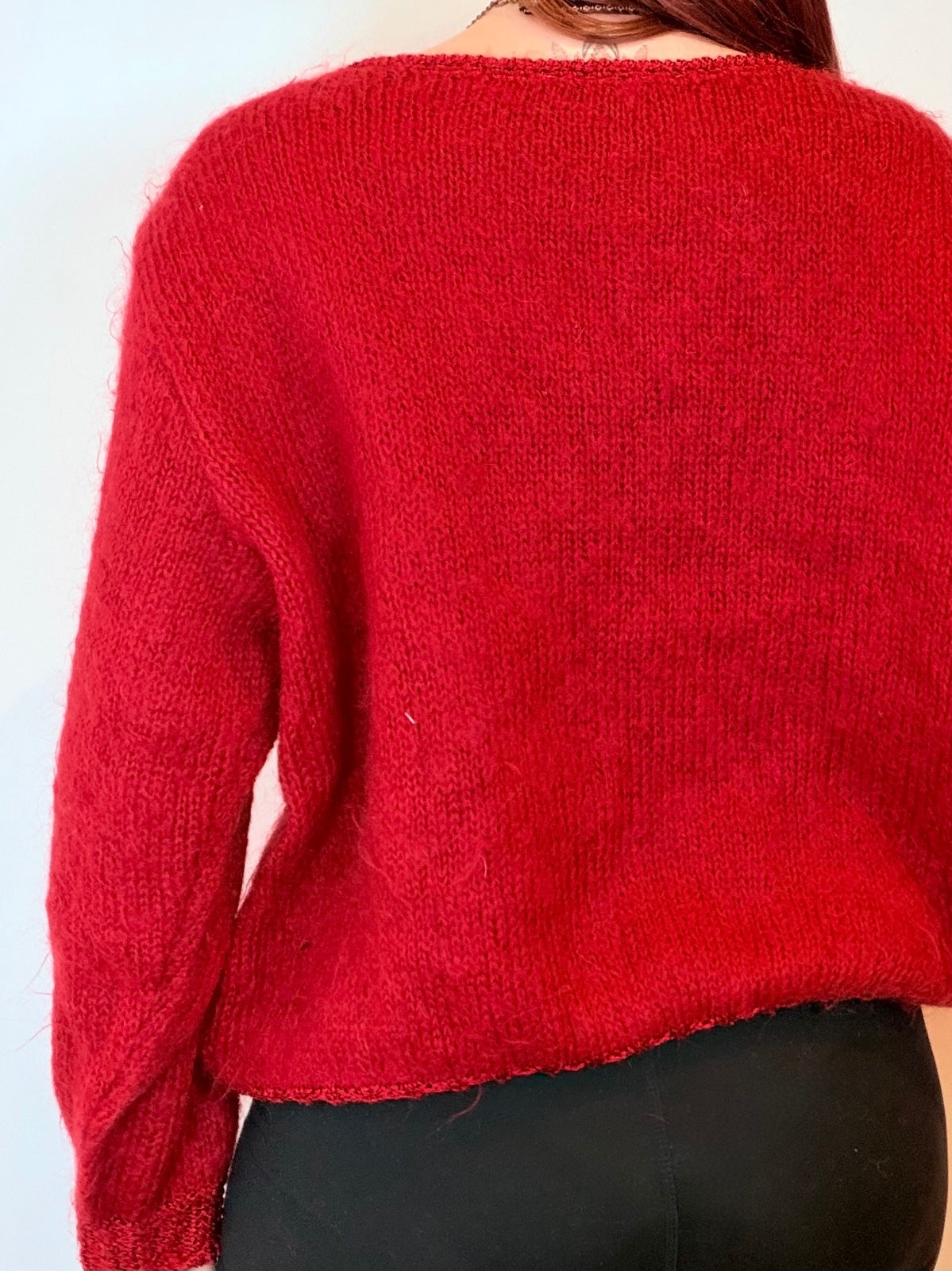 Vintage Red Knitted jumper oversized fit wooly knit sweater Size 14 to 16