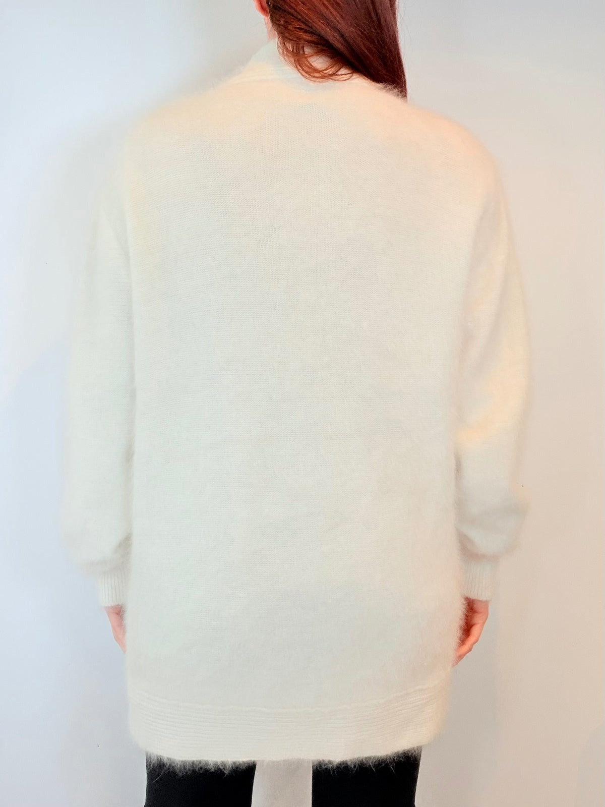Vintage 1980s Mohair Cardigan with Faux Pearl Embellishments White Size L 14 16