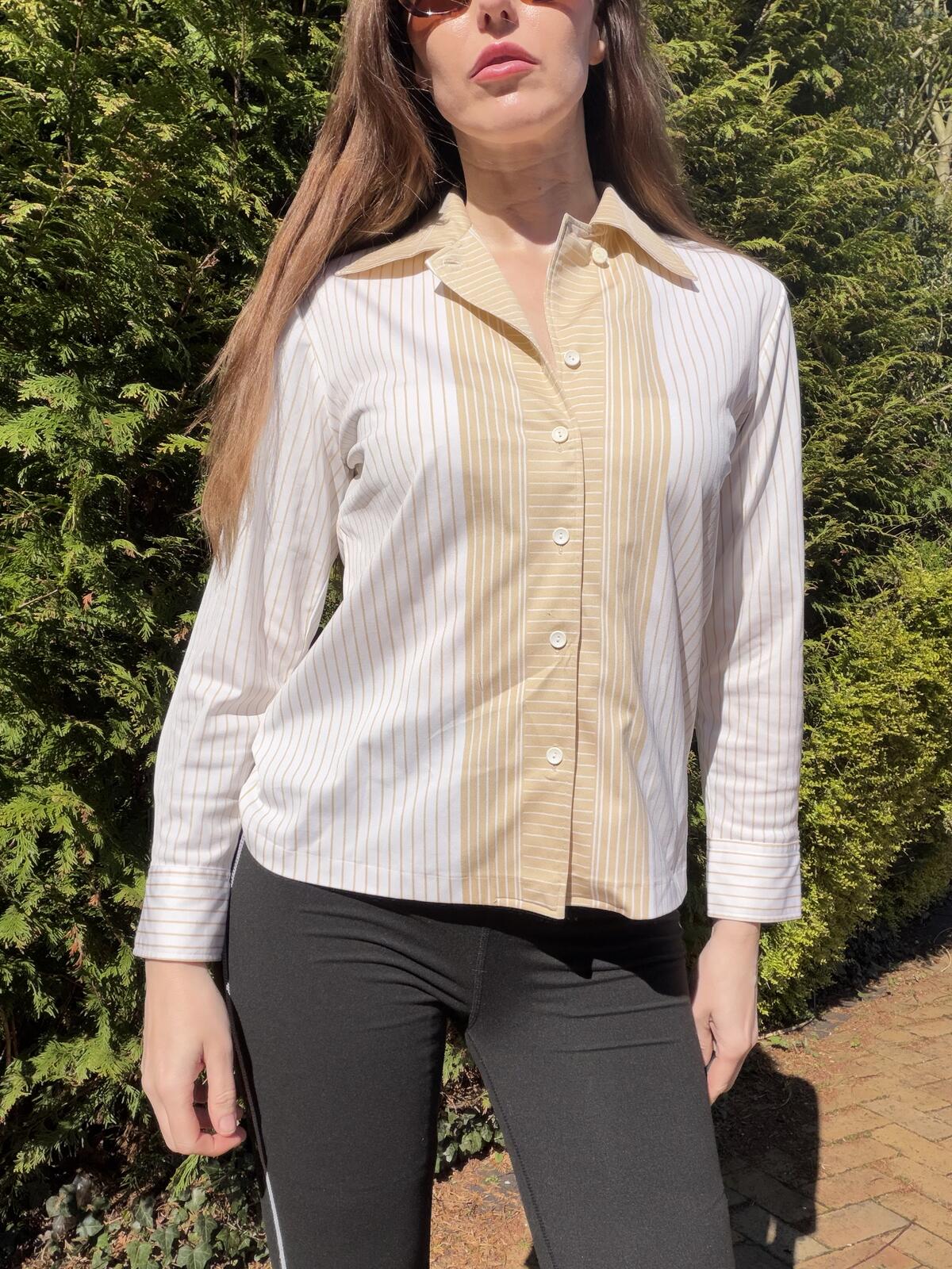 Vintage 1970s Striped Shirt Button Up Long Sleeve Retro Blouse Size 14