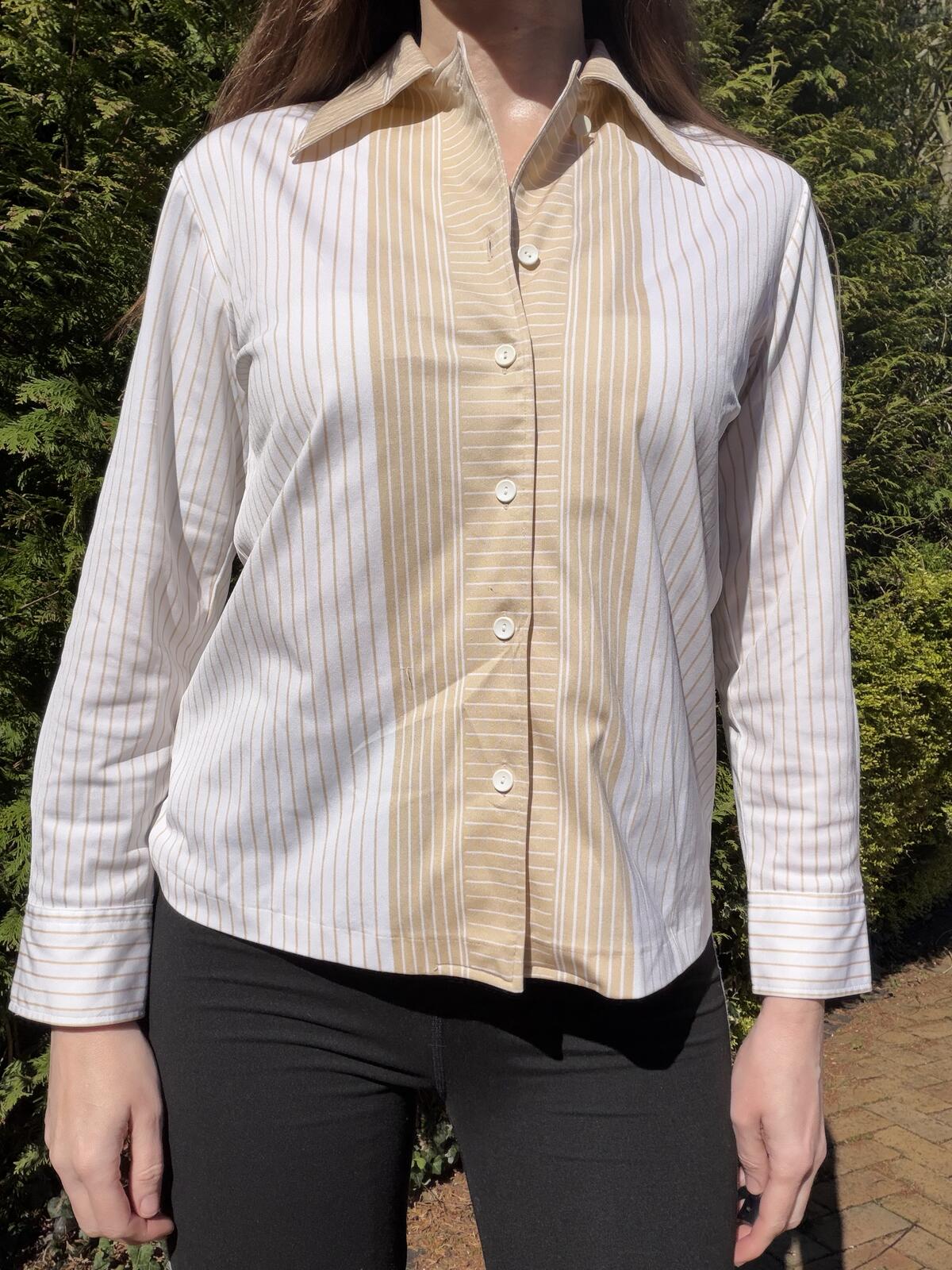 Vintage 1970s Striped Shirt Button Up Long Sleeve Retro Blouse Size 14