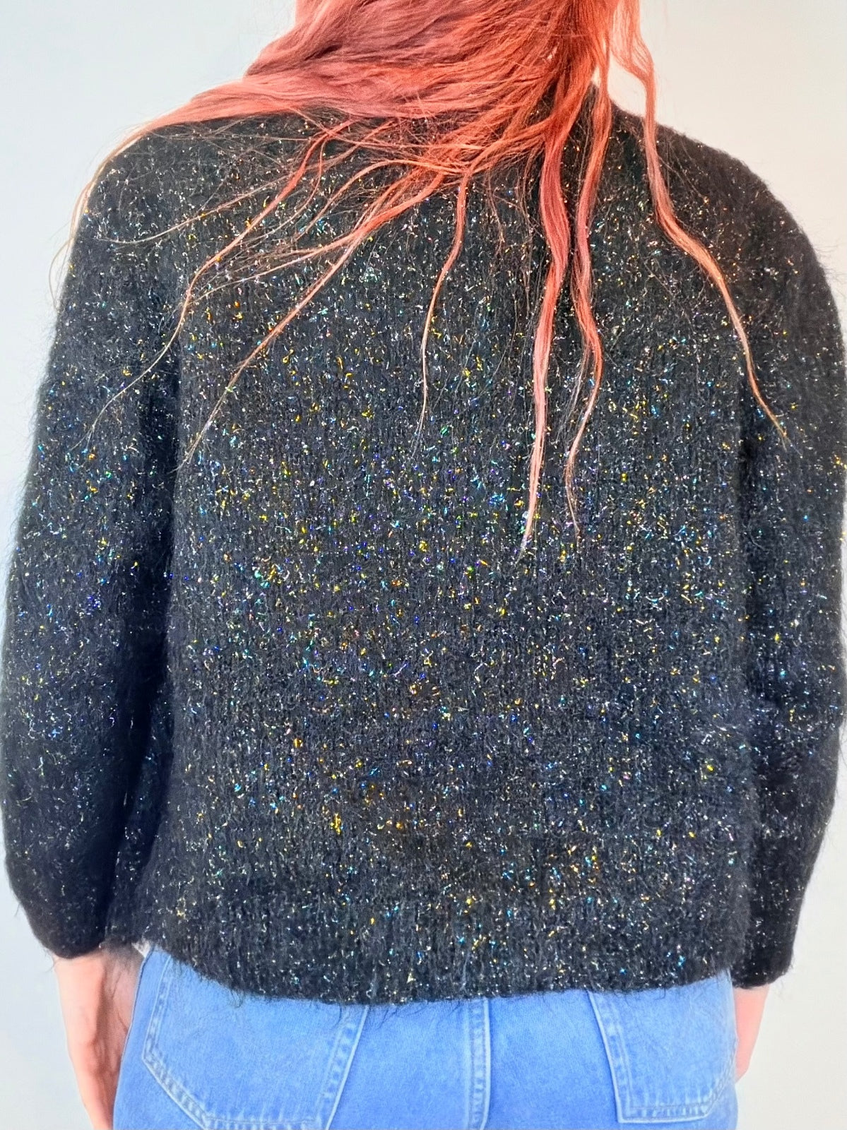 Vintage 1980s Cardigan Black Textured Button Up Wool Blend Jumper Sweater Size M