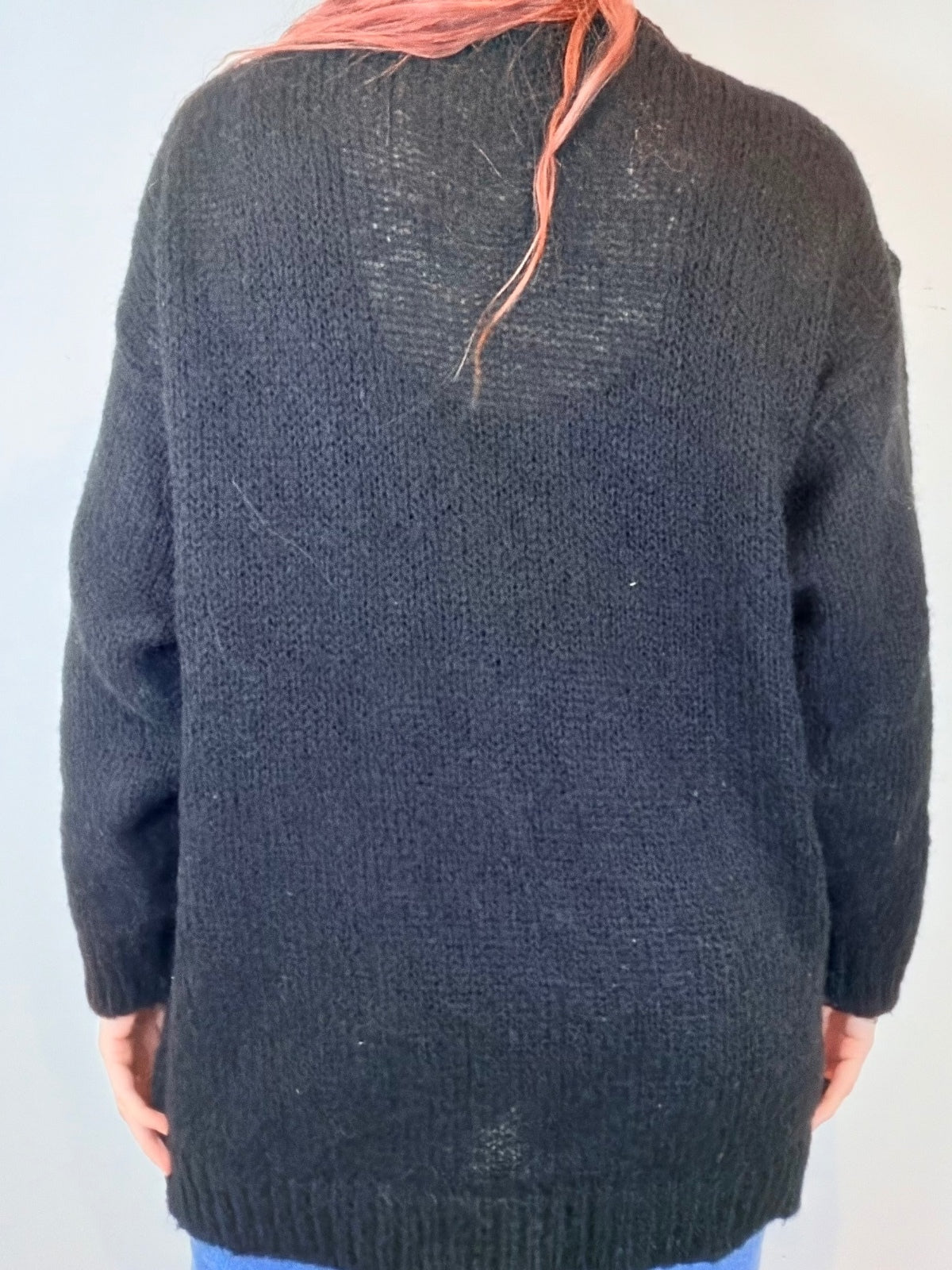 Vintage 1980s Knit Cardigan with Abstract Pattern and Gold Buttons Size 16 to 18