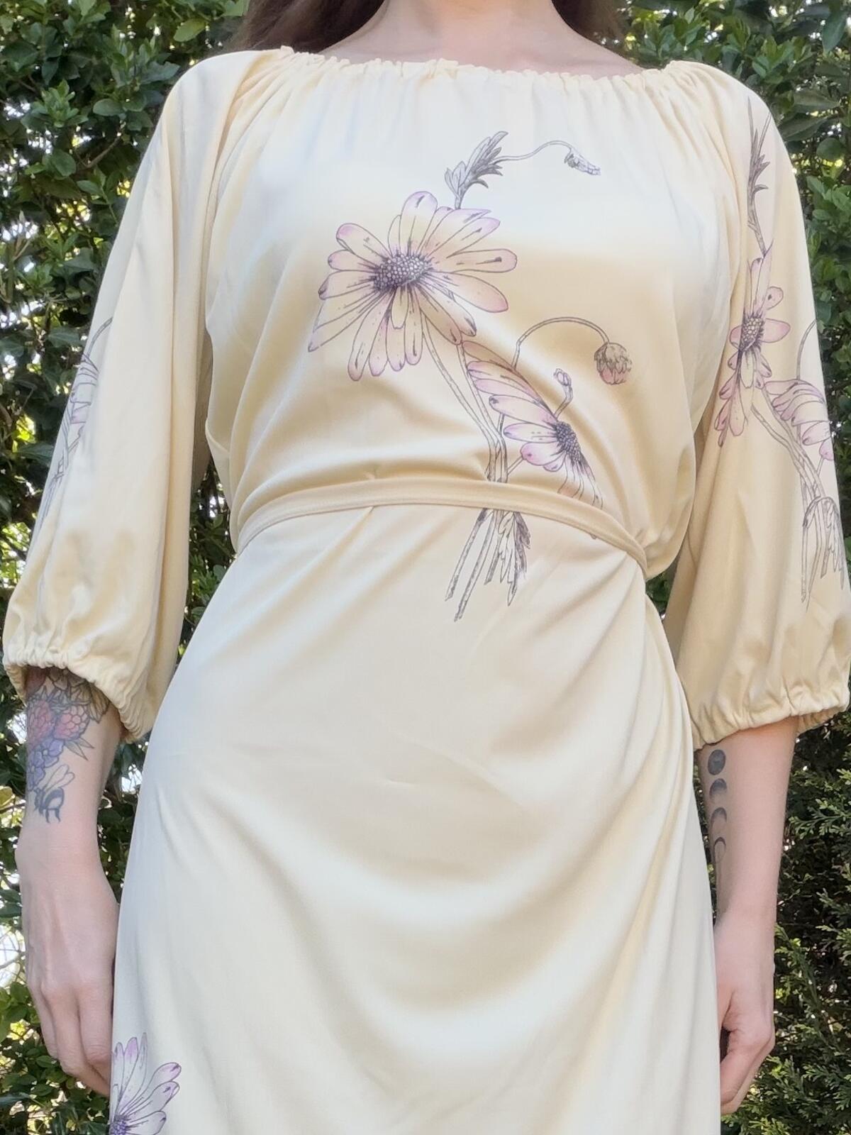 Cream Floral Maxi Dress with Tie Waist Long Hippie Boho Summer Dress Size 16 18
