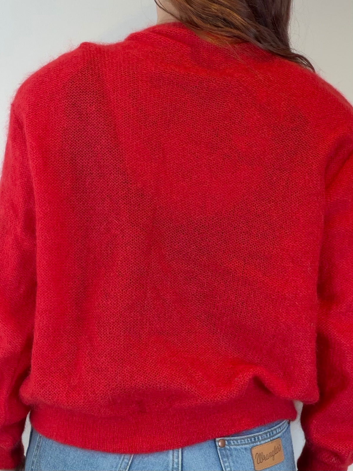 Vintage 1980s Red Cardigan Sequin Panel Jumper Sweater Size 14 to 16