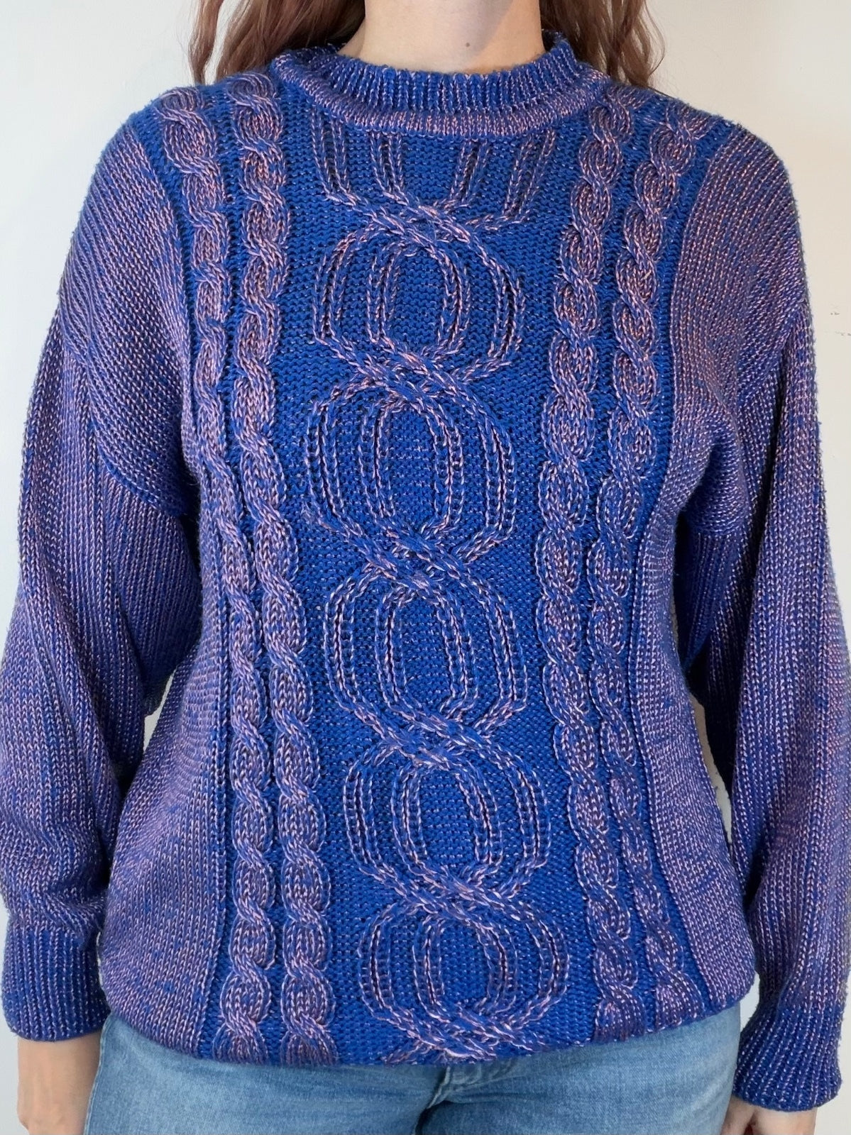 Vintage 1980s Knitted Jumper Cable Knit Sweater Blue Size 14 by Canda
