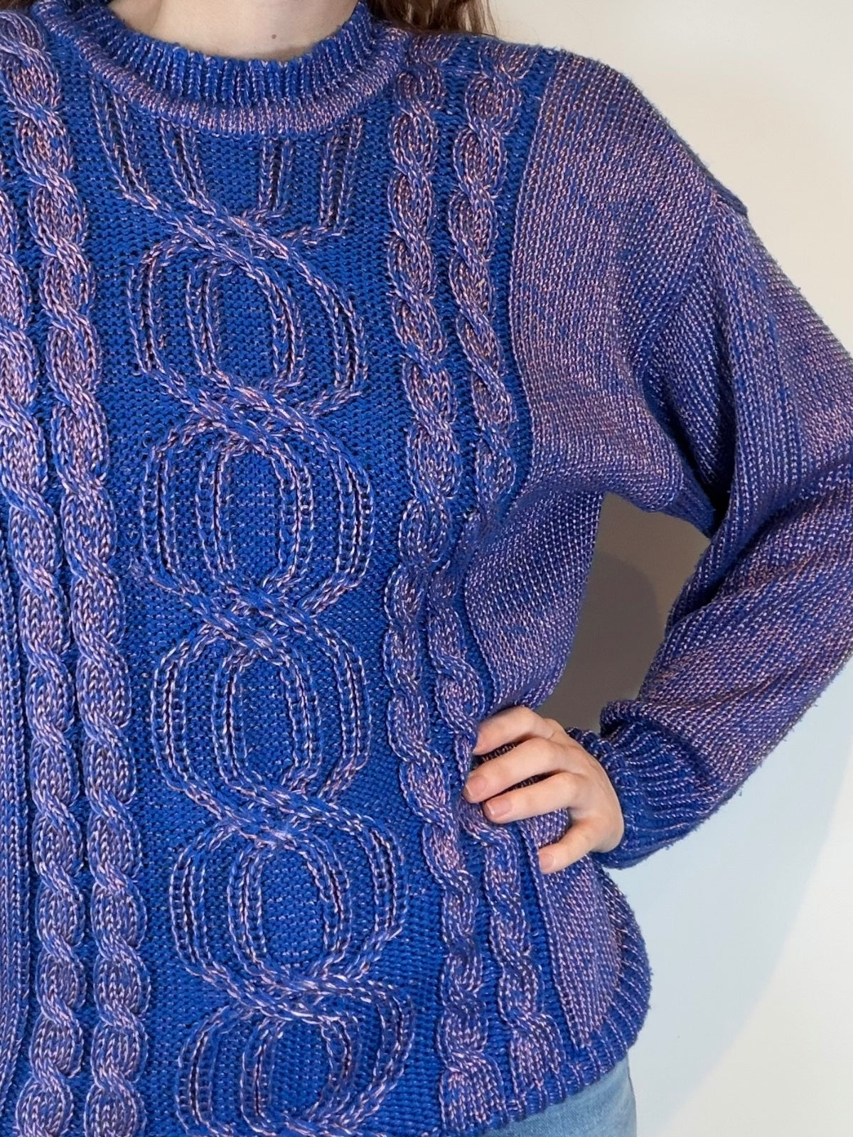 Vintage 1980s Knitted Jumper Cable Knit Sweater Blue Size 14 by Canda