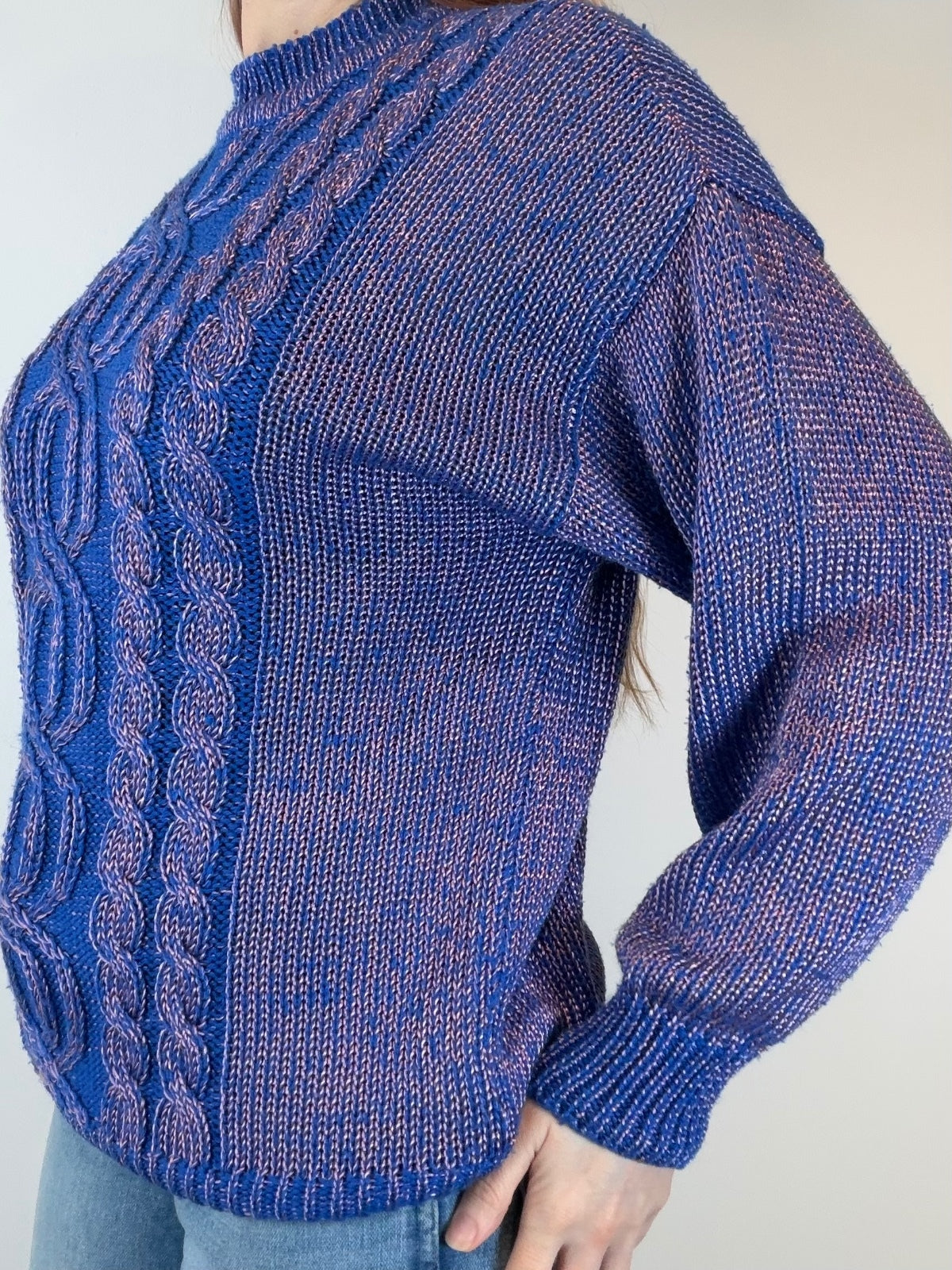 Vintage 1980s Knitted Jumper Cable Knit Sweater Blue Size 14 by Canda