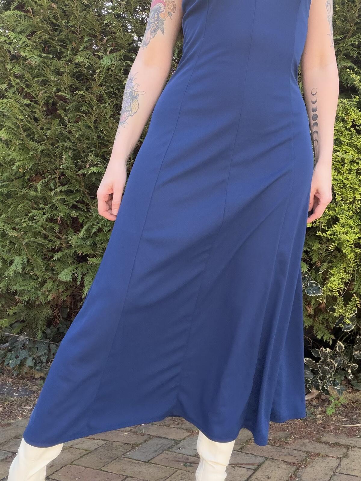 Vintage Blue summer Dress Sleeveless Midi Dress with Square Neckline Size 10