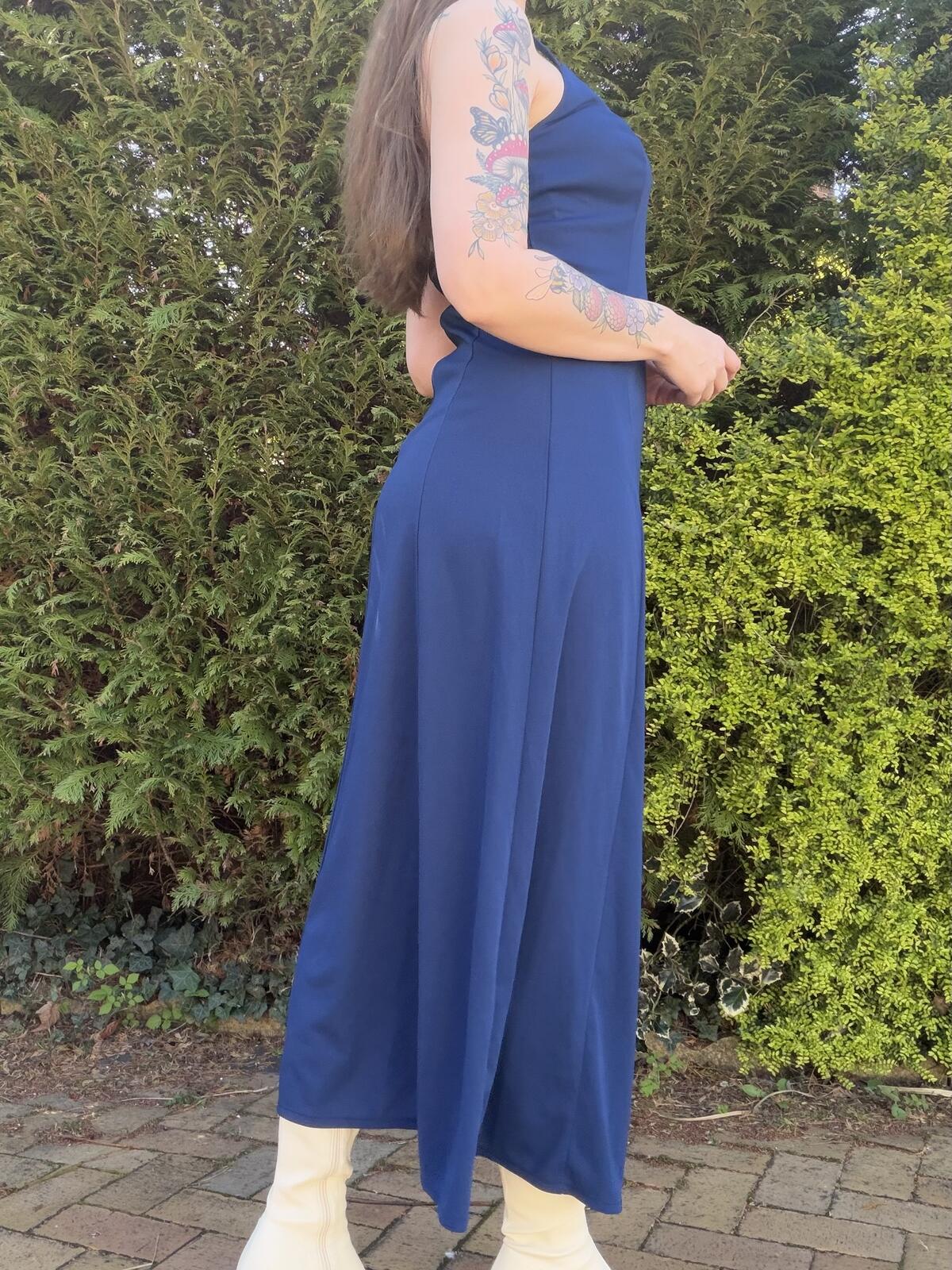 Vintage Blue summer Dress Sleeveless Midi Dress with Square Neckline Size 10