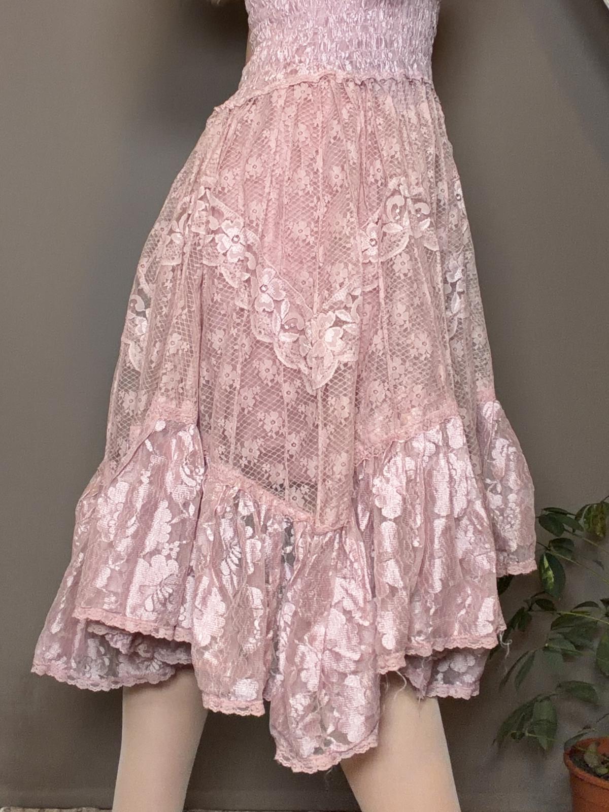 Boho lace summer dress Strapless Pink layered frilly fairycore dress size 8 10