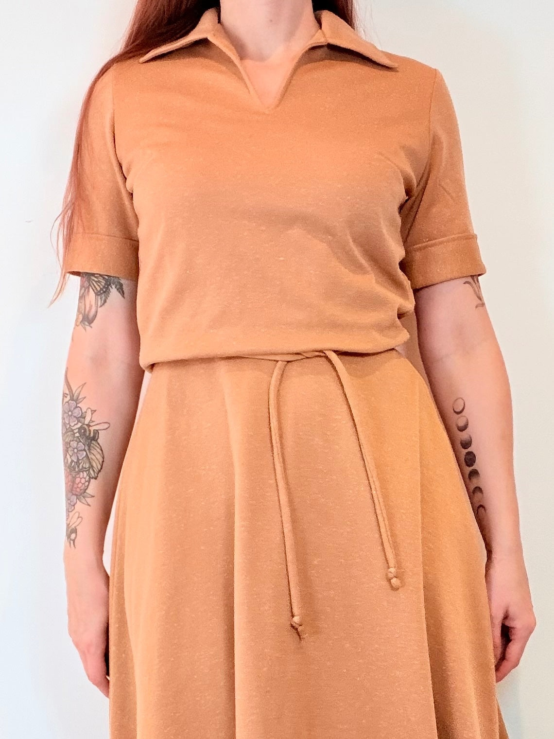 Vintage 1960s Midi Dress with Collar and Tie Waist Size 10