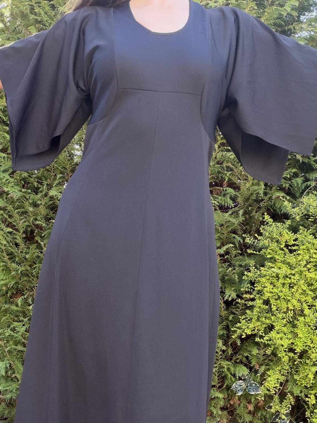 Vintage 1970s Maxi Dress Black size 12 Long Whimsigoth Style with flared Sleeves