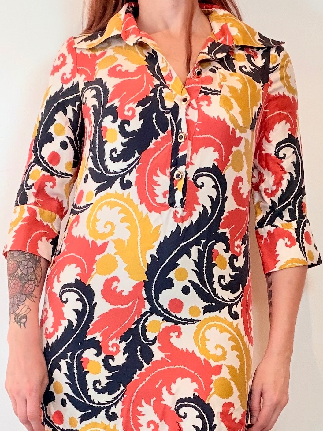 Vintage 1980s Shirt Dress with 3/4 Sleeves and collar size 10