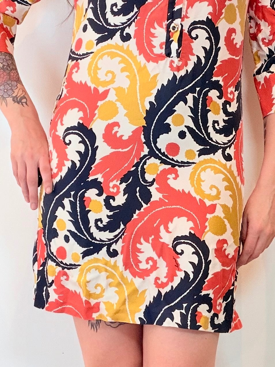 Vintage 1980s Shirt Dress with 3/4 Sleeves and collar size 10