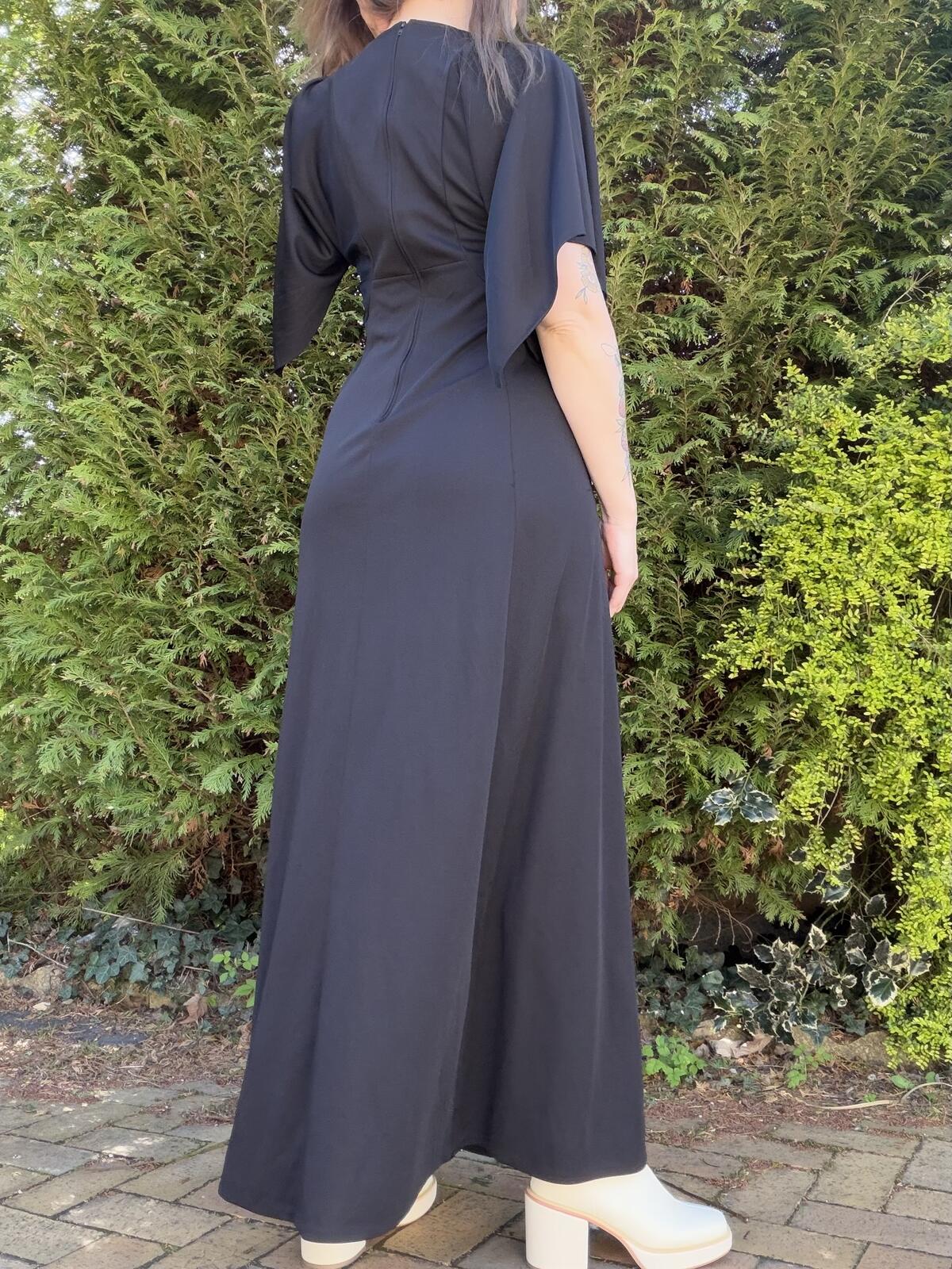 Vintage 1970s Maxi Dress Black size 12 Long Whimsigoth Style with flared Sleeves