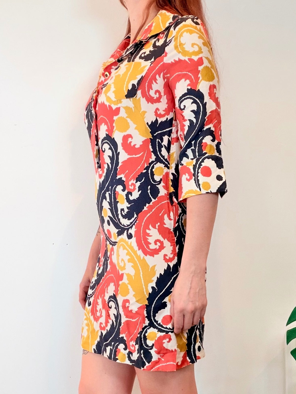 Vintage 1980s Shirt Dress with 3/4 Sleeves and collar size 10