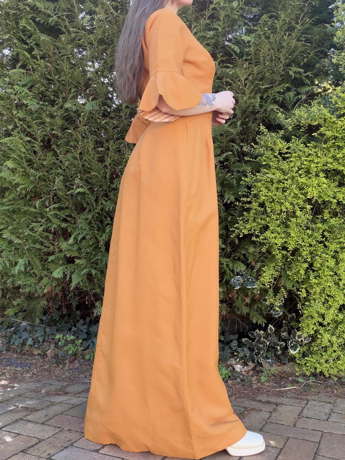 Vintage 1970s Maxi Dress Mustard Yellow Long Dress with Flared Sleeves Size 12