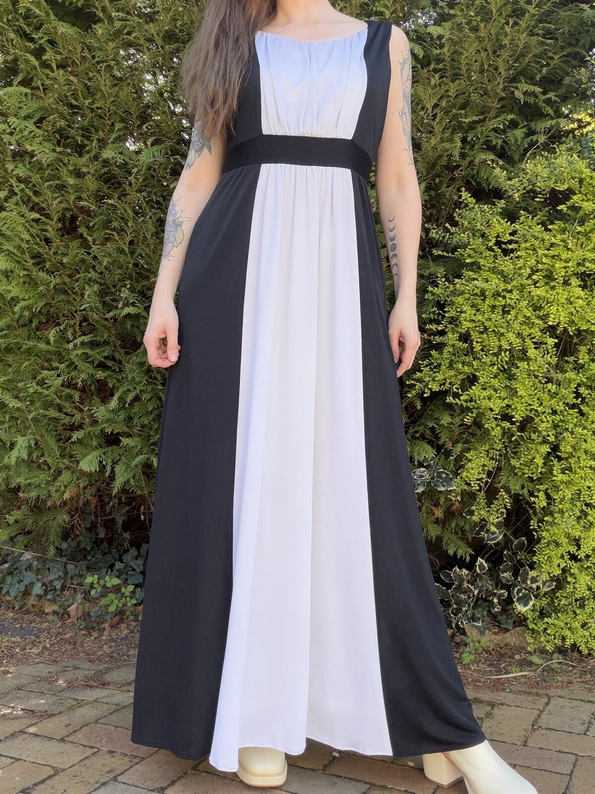 Vintage 1980s Cocktail Dress Size 12 Black and White Long Maxi Dress