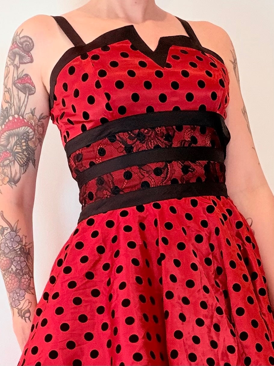 Jawbreaker Dress Red Polka Dot Fit and Flare Rockabilly 50s Style Dress Size 8