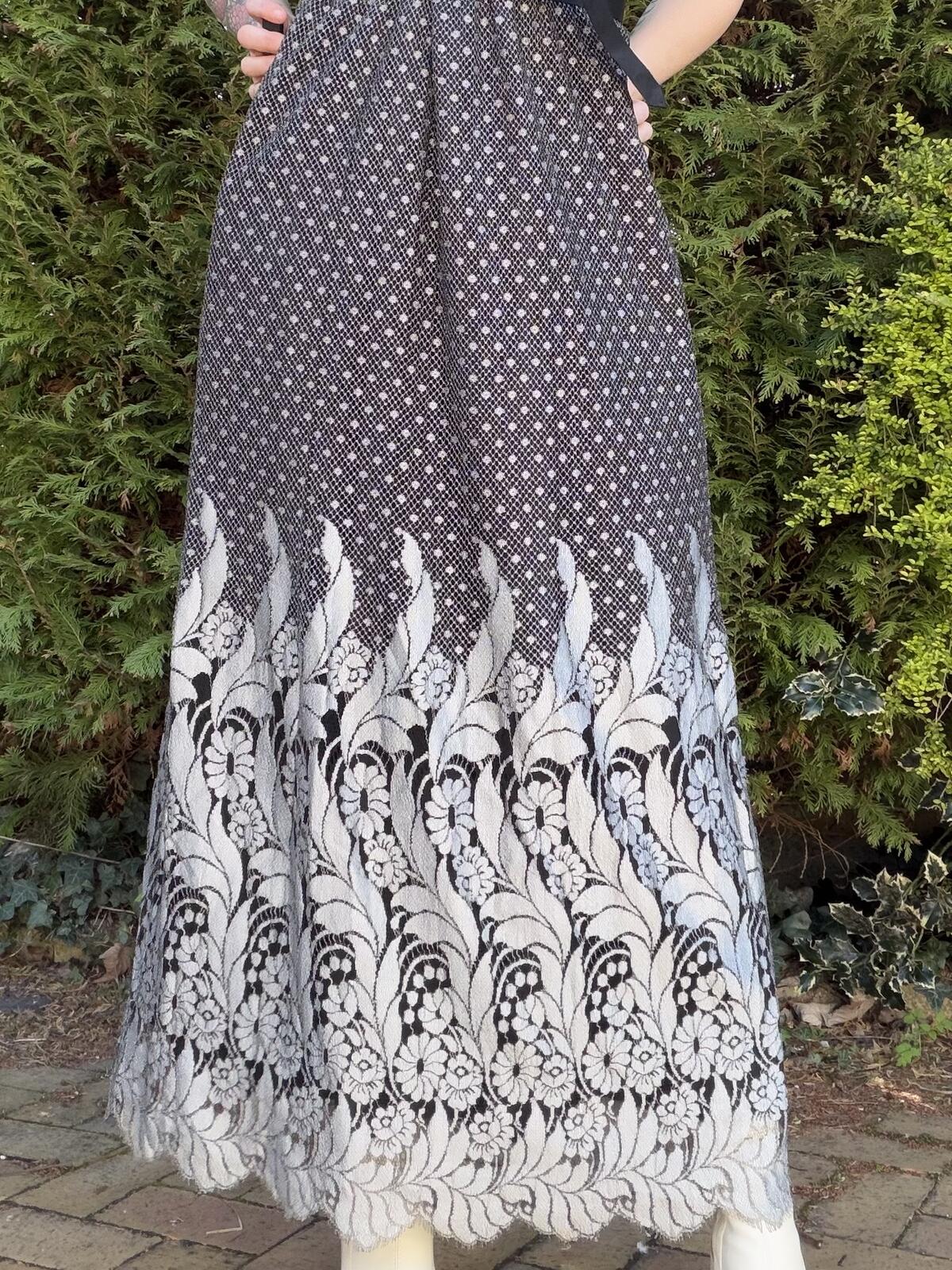 Vintage 1980s Prom Dress Black and White Maxi Dress with Belt Size 14