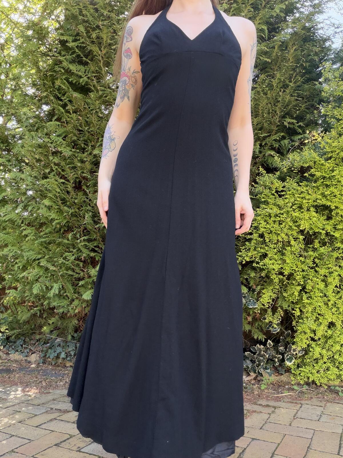 Vintage 1970s Maxi Dress Black Size 6 to 8 Halter Neck Long Dress