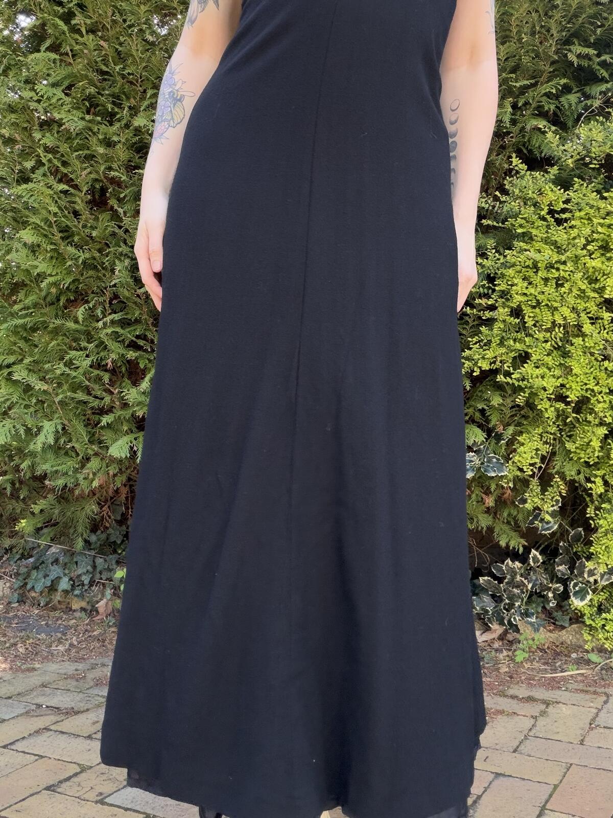 Vintage 1970s Maxi Dress Black Size 6 to 8 Halter Neck Long Dress