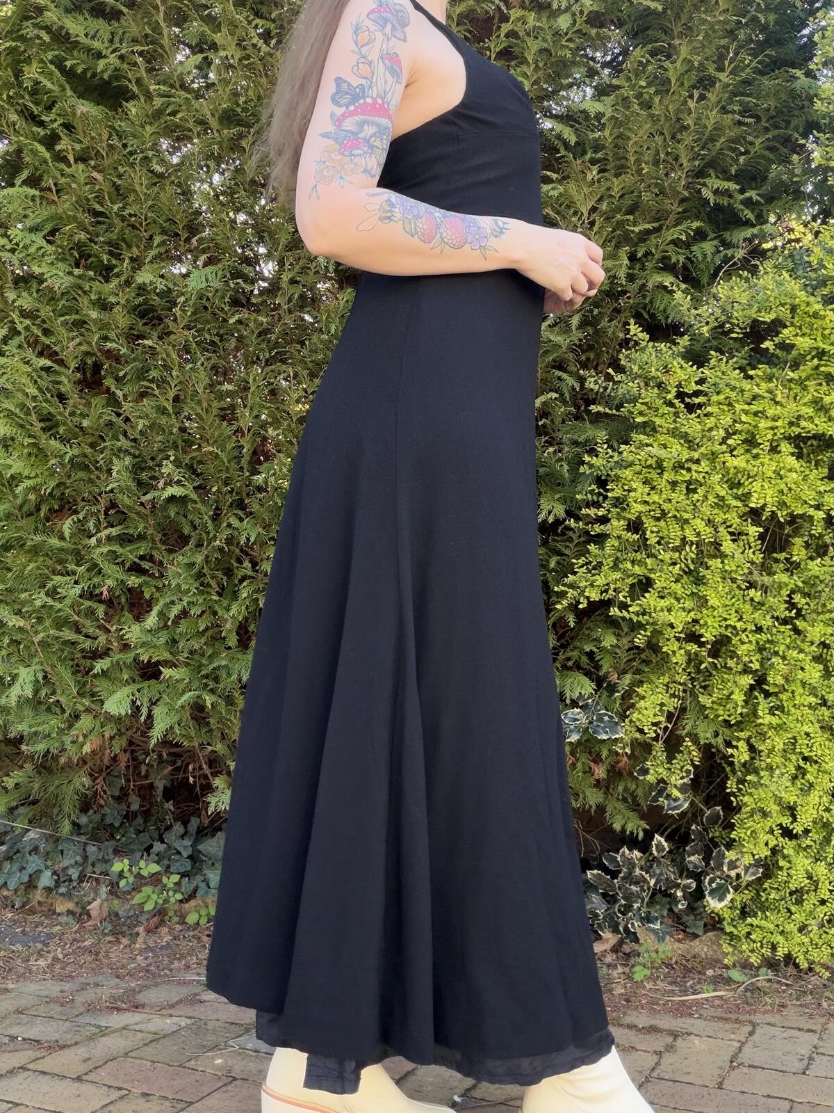 Vintage 1970s Maxi Dress Black Size 6 to 8 Halter Neck Long Dress