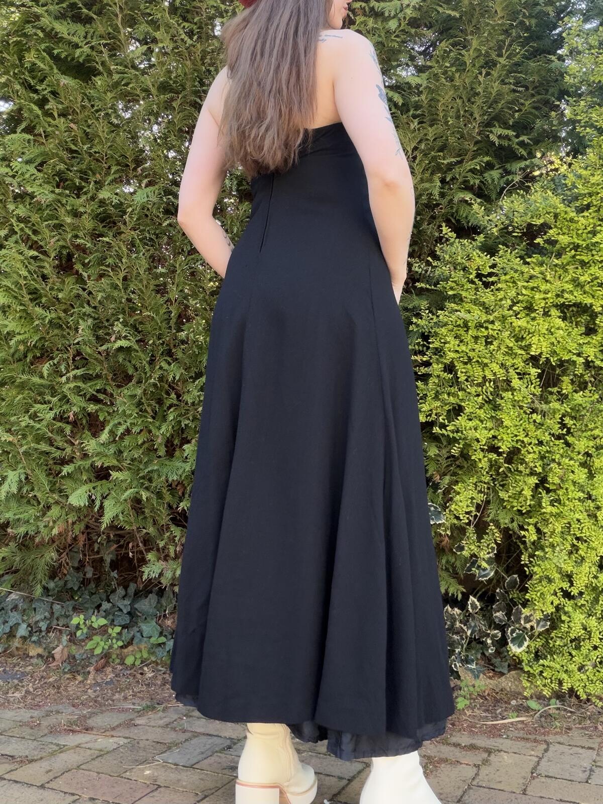 Vintage 1970s Maxi Dress Black Size 6 to 8 Halter Neck Long Dress