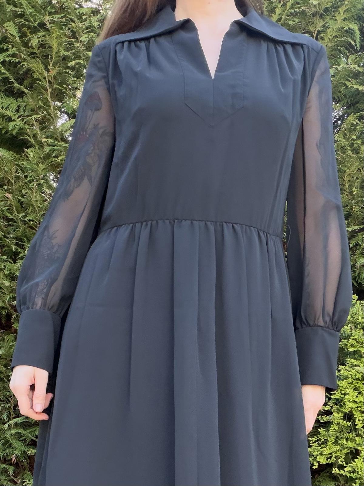 Vintage 1980s Maxi Dress Black Long Sheer Sleeve Maxi Dress Size 16