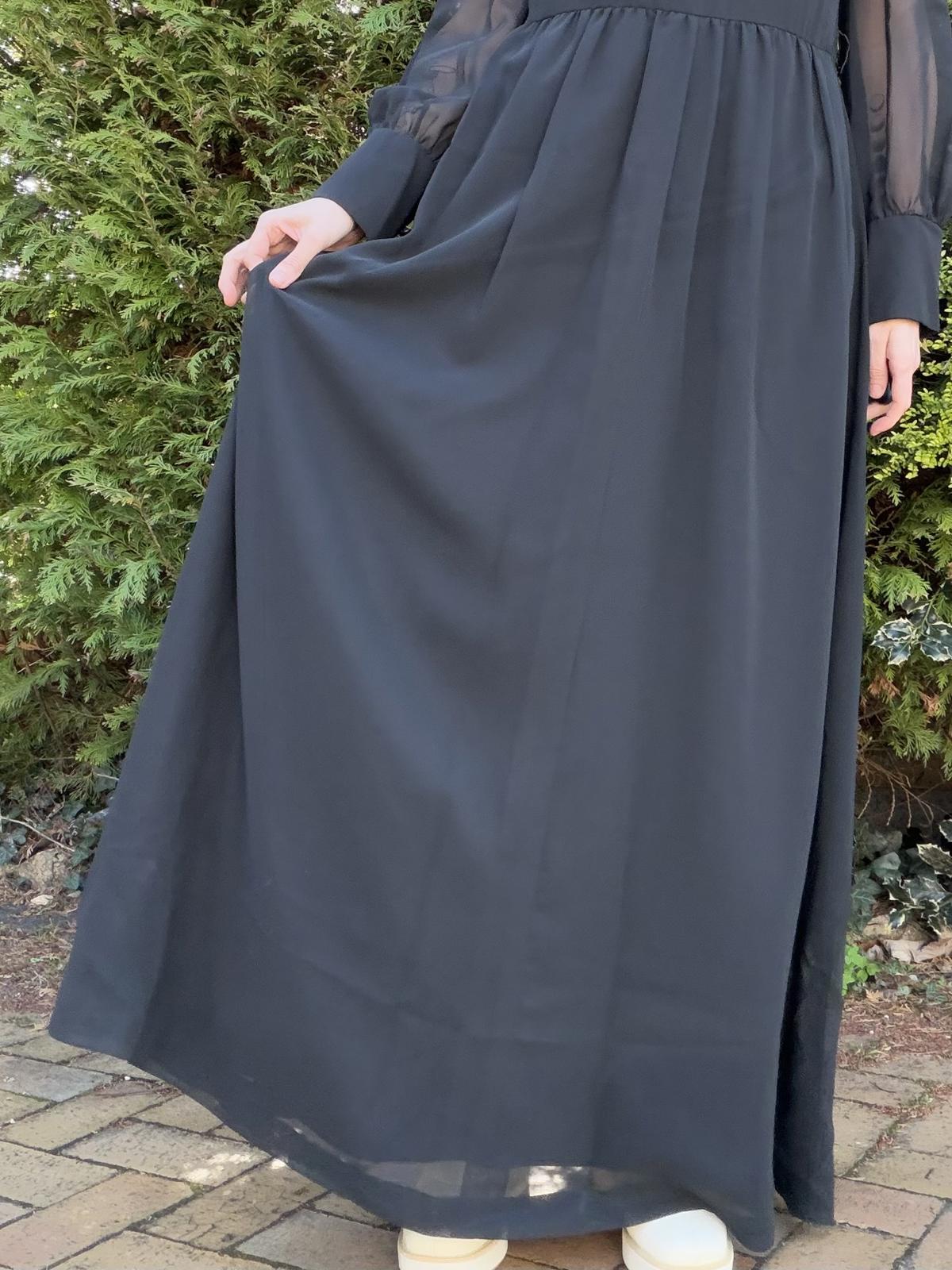 Vintage 1980s Maxi Dress Black Long Sheer Sleeve Maxi Dress Size 16
