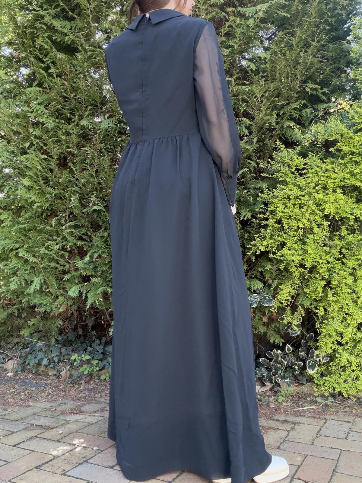 Vintage 1980s Maxi Dress Black Long Sheer Sleeve Maxi Dress Size 16