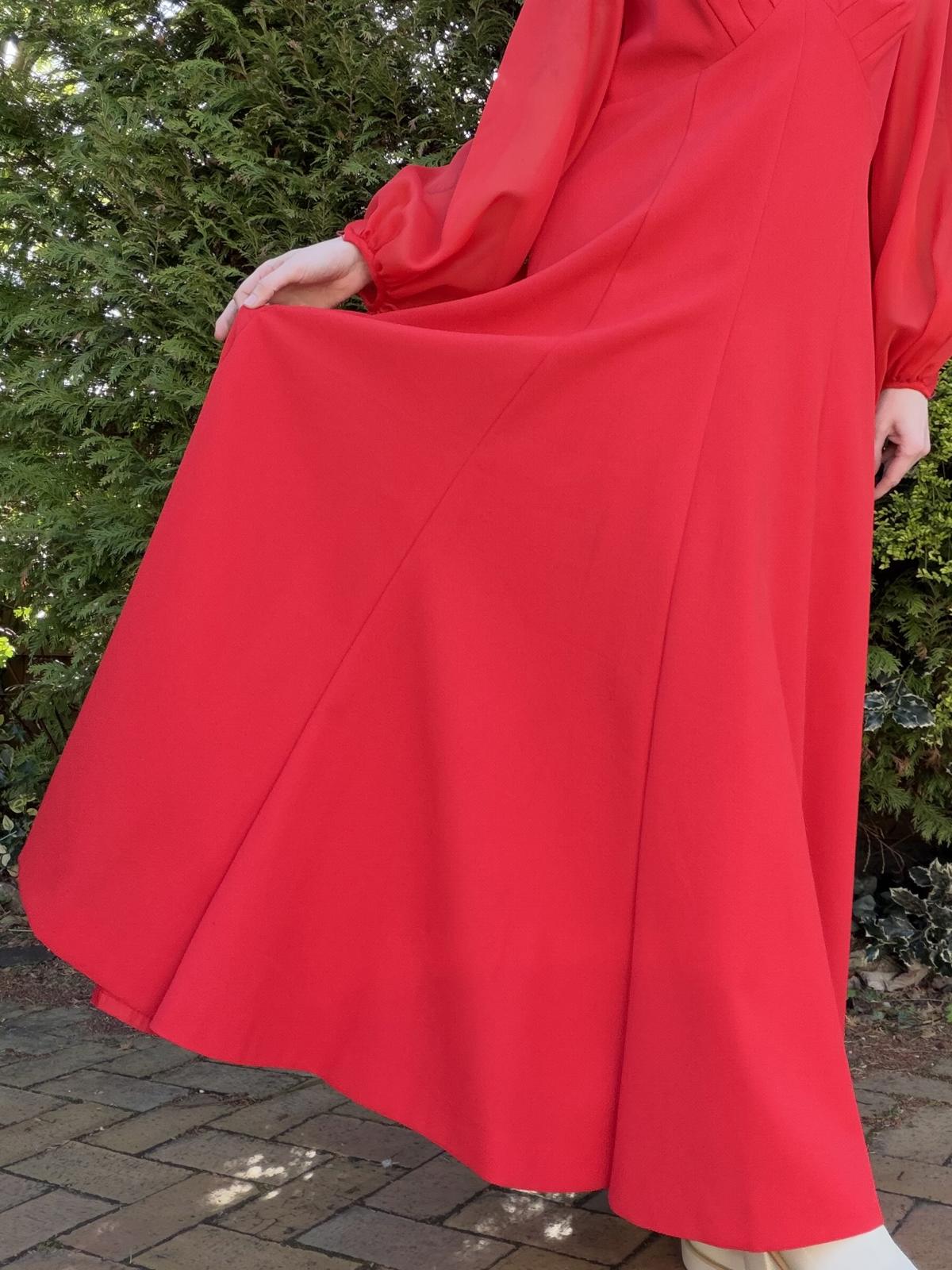 Vintage 1980s Maxi Dress Red Long Sheer Balloon Sleeves size 16