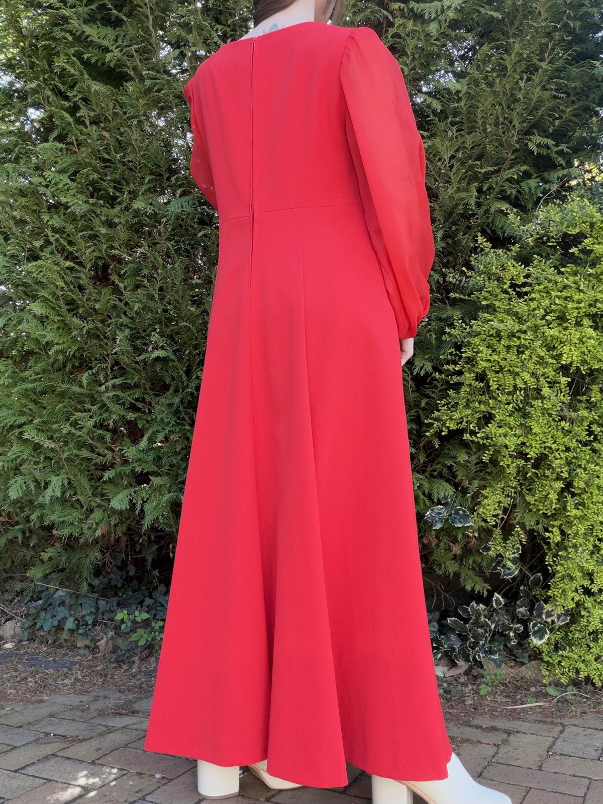 Vintage 1980s Maxi Dress Red Long Sheer Balloon Sleeves size 16