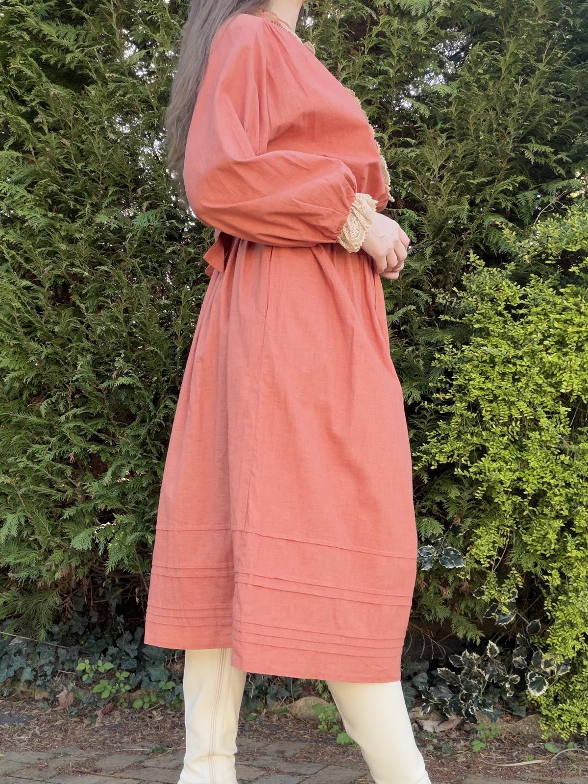 Vintage 1980s Shirt Dress Long Sleeve Midi Dress with Lace Trim Size 16 to 18