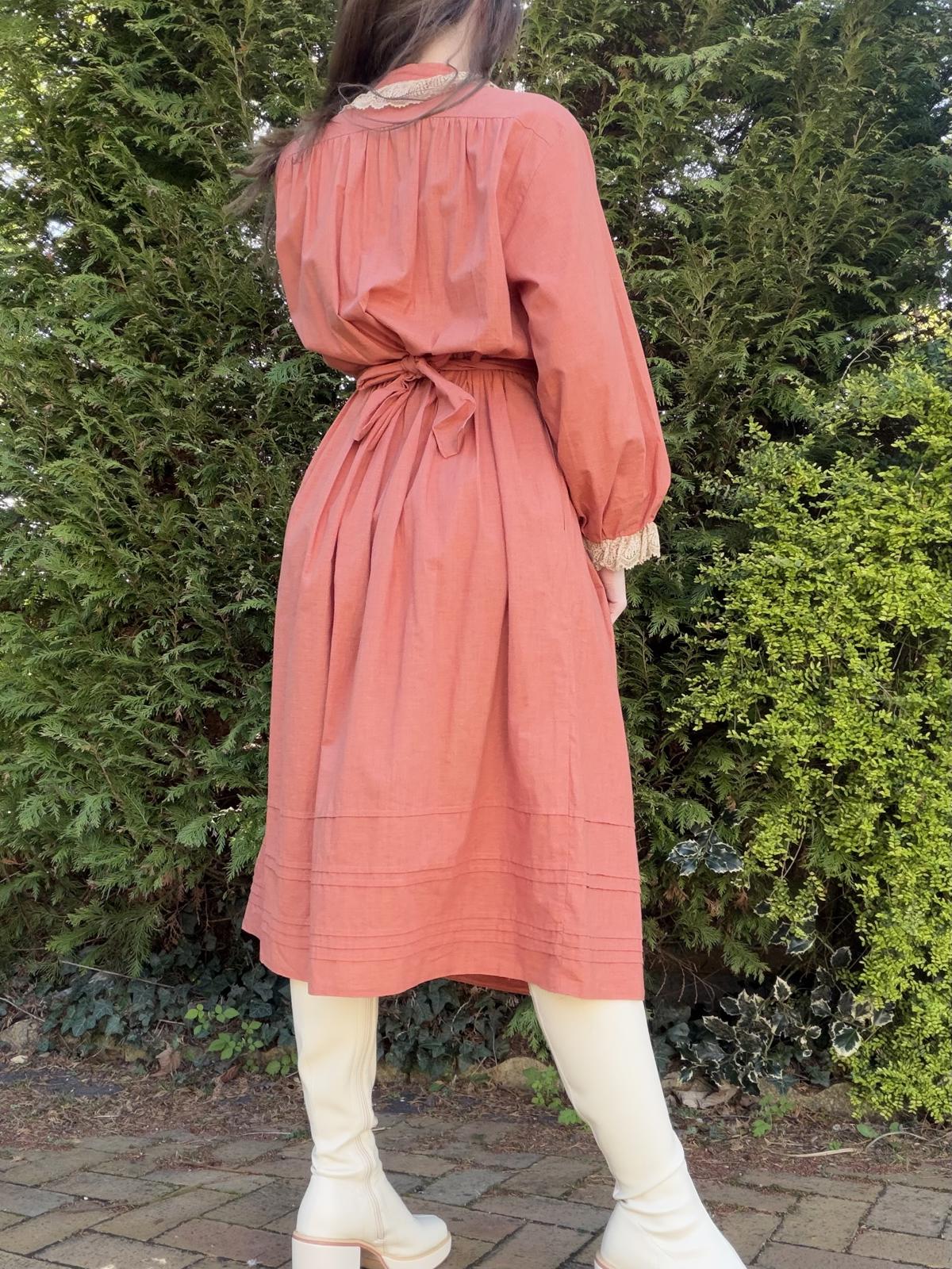 Vintage 1980s Shirt Dress Long Sleeve Midi Dress with Lace Trim Size 16 to 18