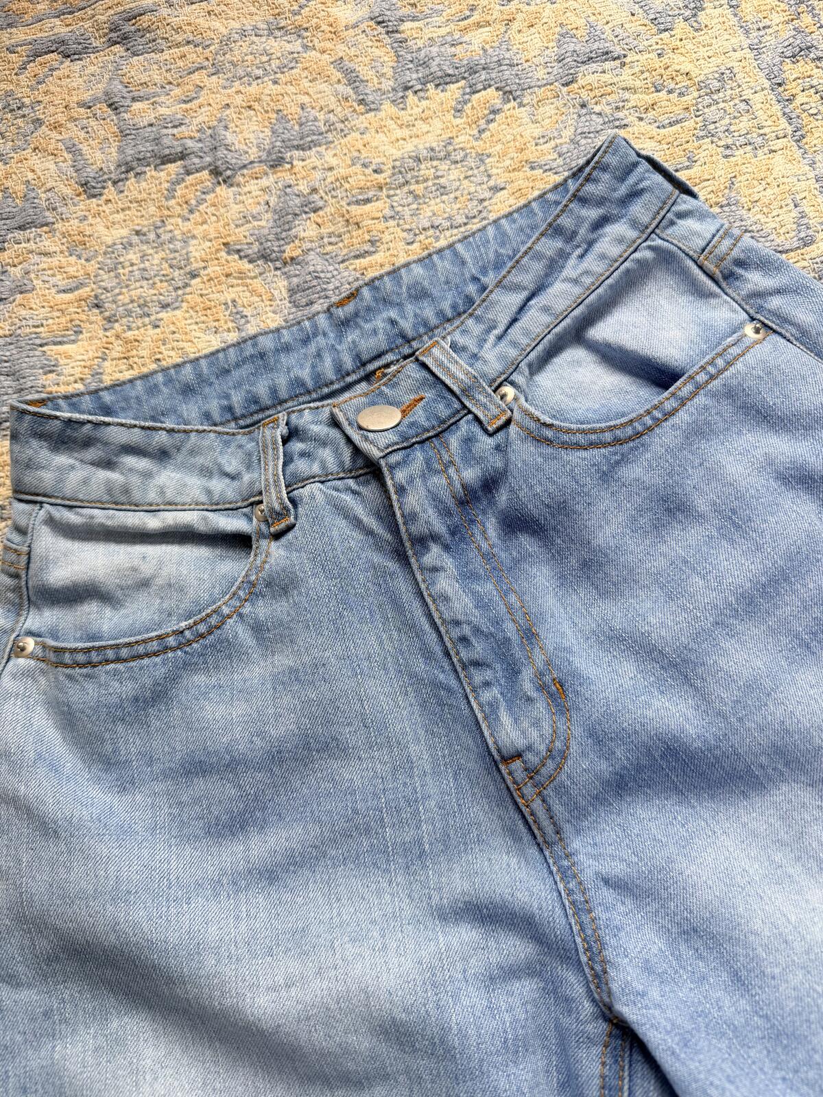 Vintage Y2K Flared Jeans Blue Size 8 Frayed Edge Split Front Wide Leg Trousers