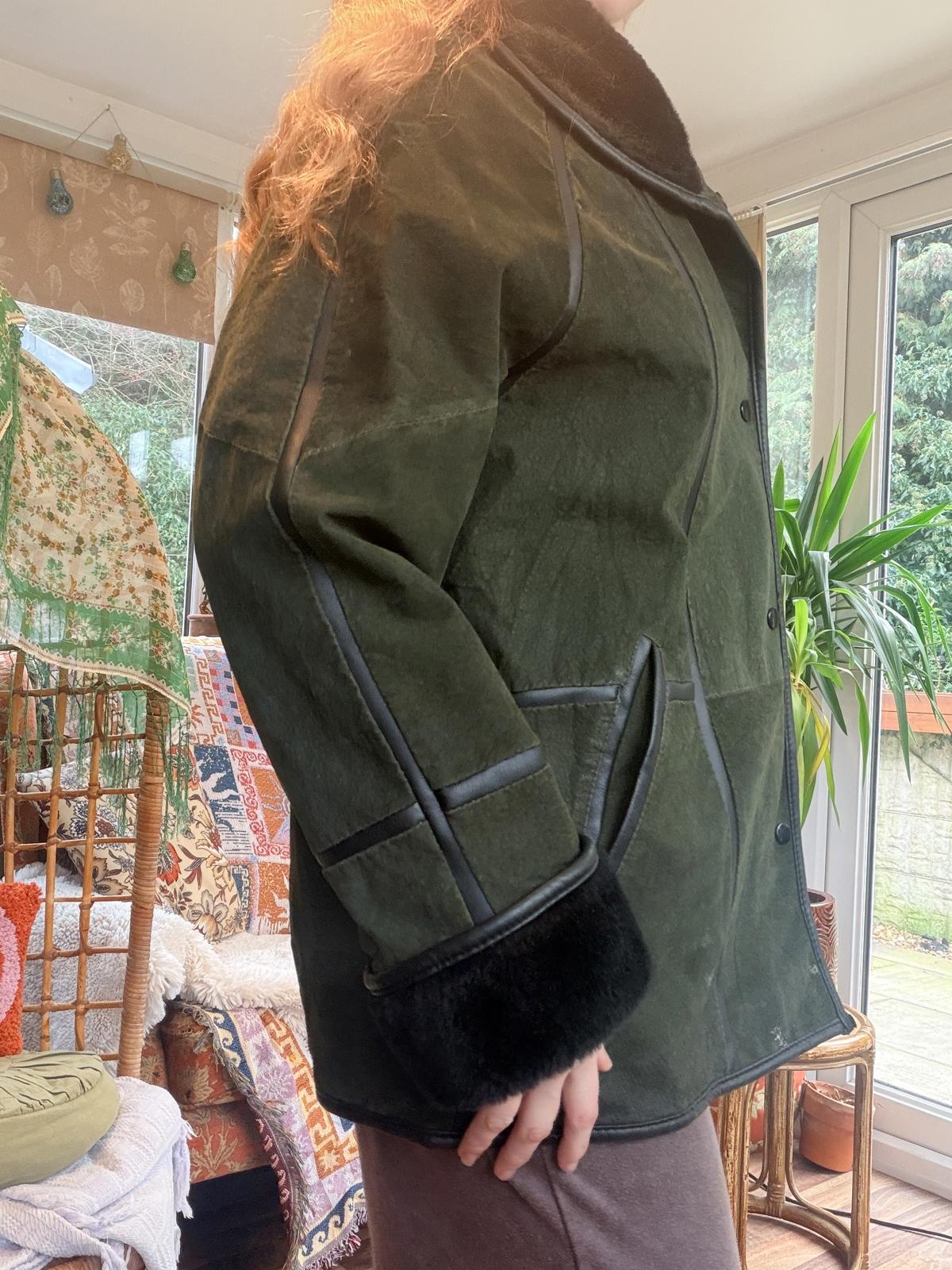 Vintage 1980s suede coat by Neuville 14 16 Green winter coat leather jacket