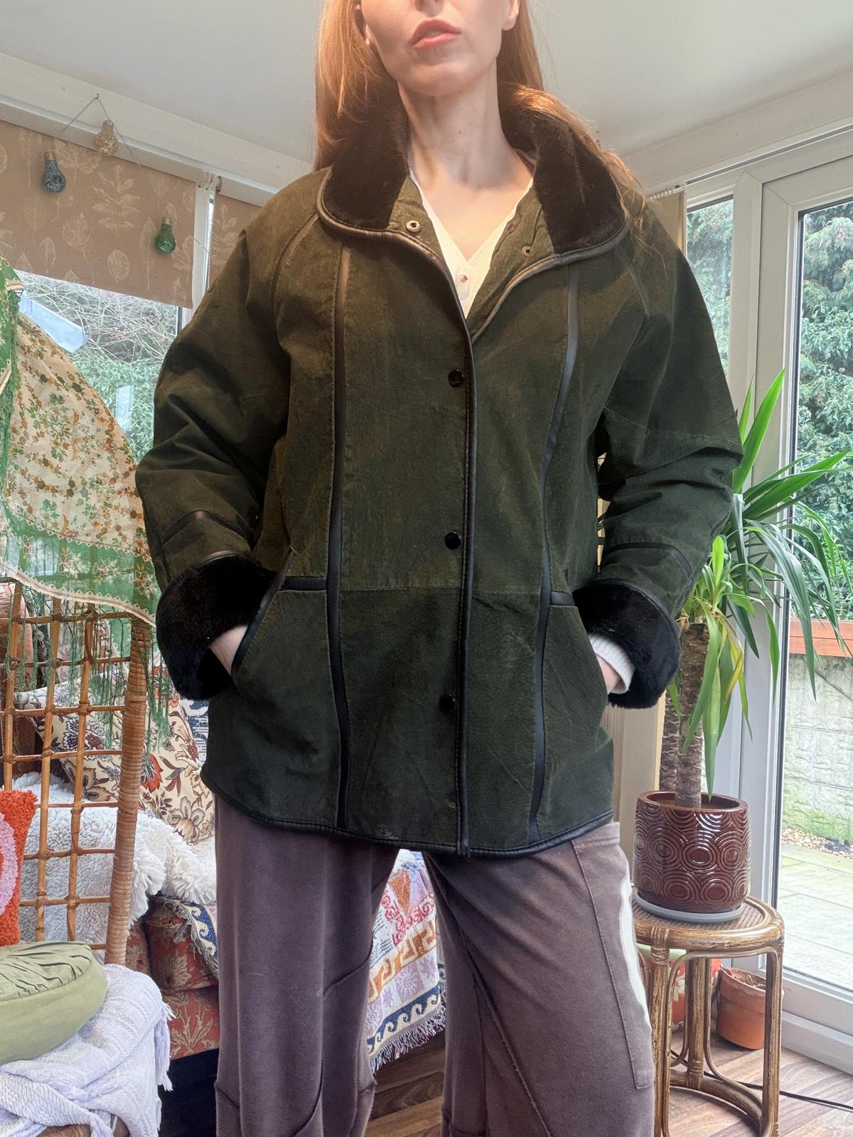 Vintage 1980s suede coat by Neuville 14 16 Green winter coat leather jacket