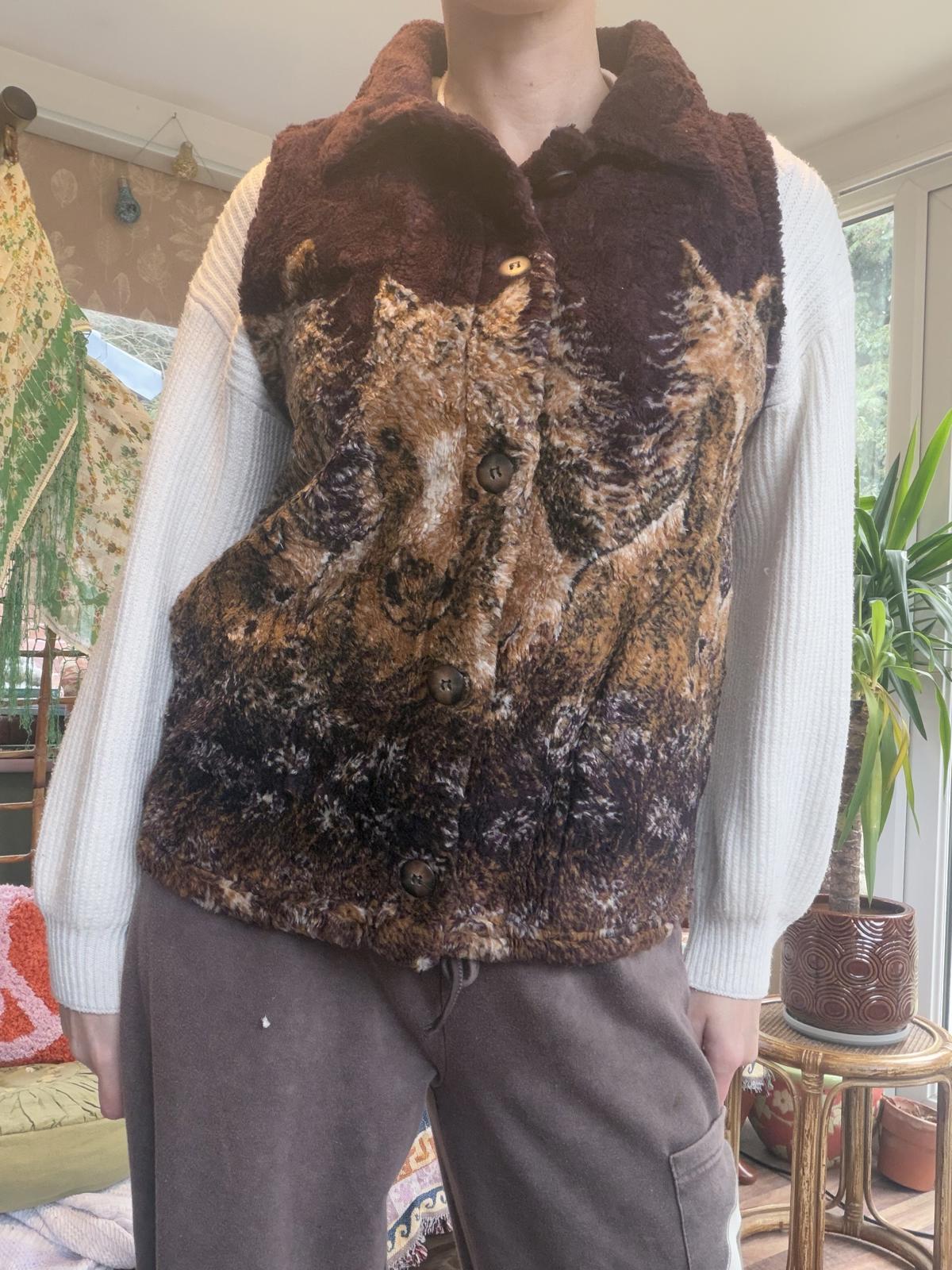 Vintage 1990s fleece vest by Mazmania S Horse Print button up gilet bodywarmer