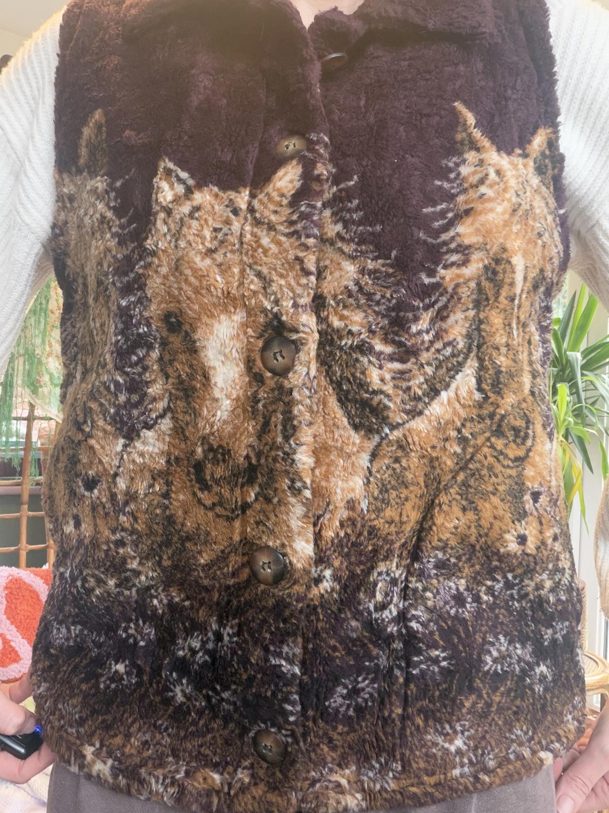 Vintage 1990s fleece vest by Mazmania S Horse Print button up gilet bodywarmer