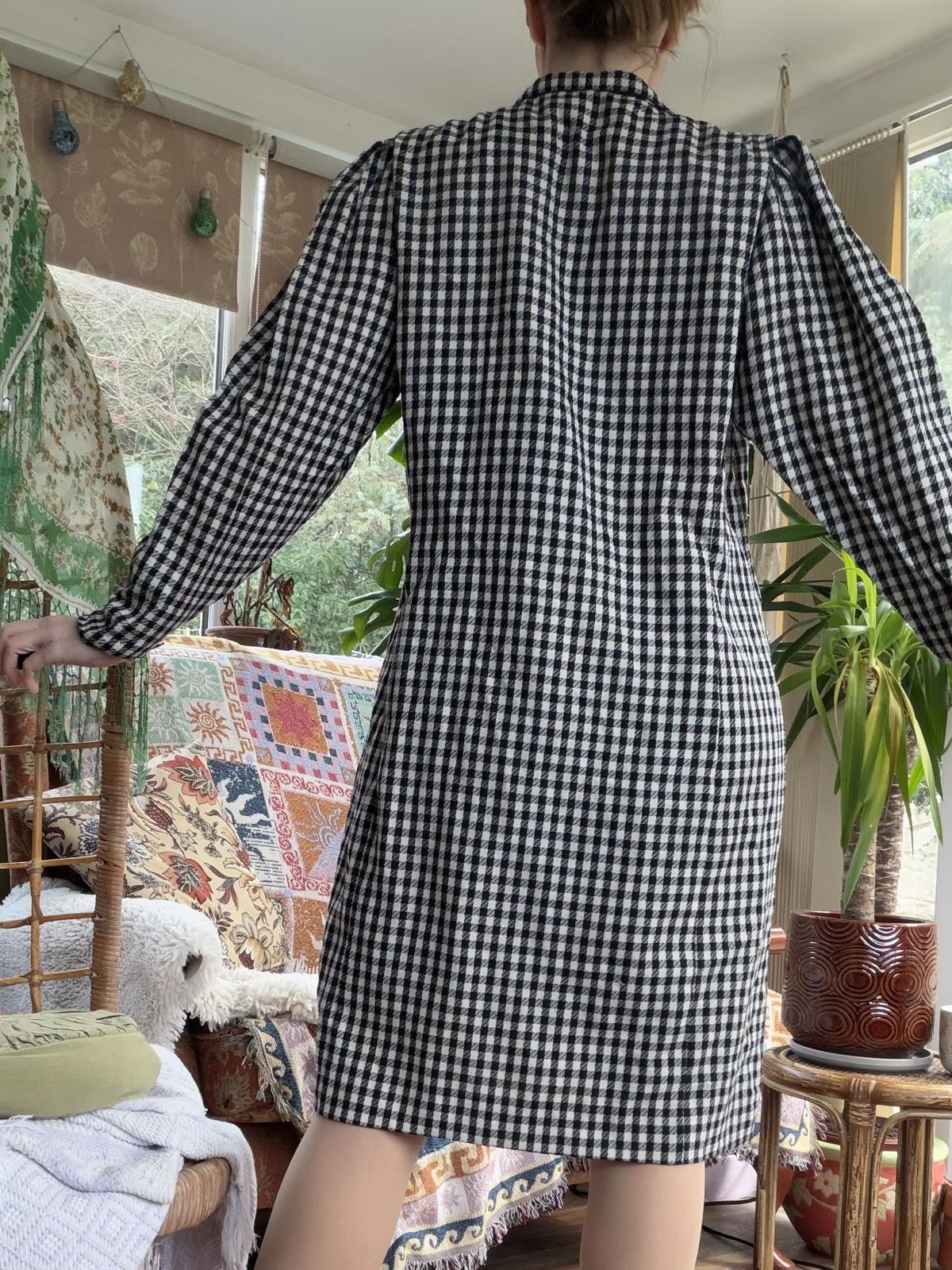Vintage 1980s shirt dress 16 by Jean Claire Wool Black White Gingham office work
