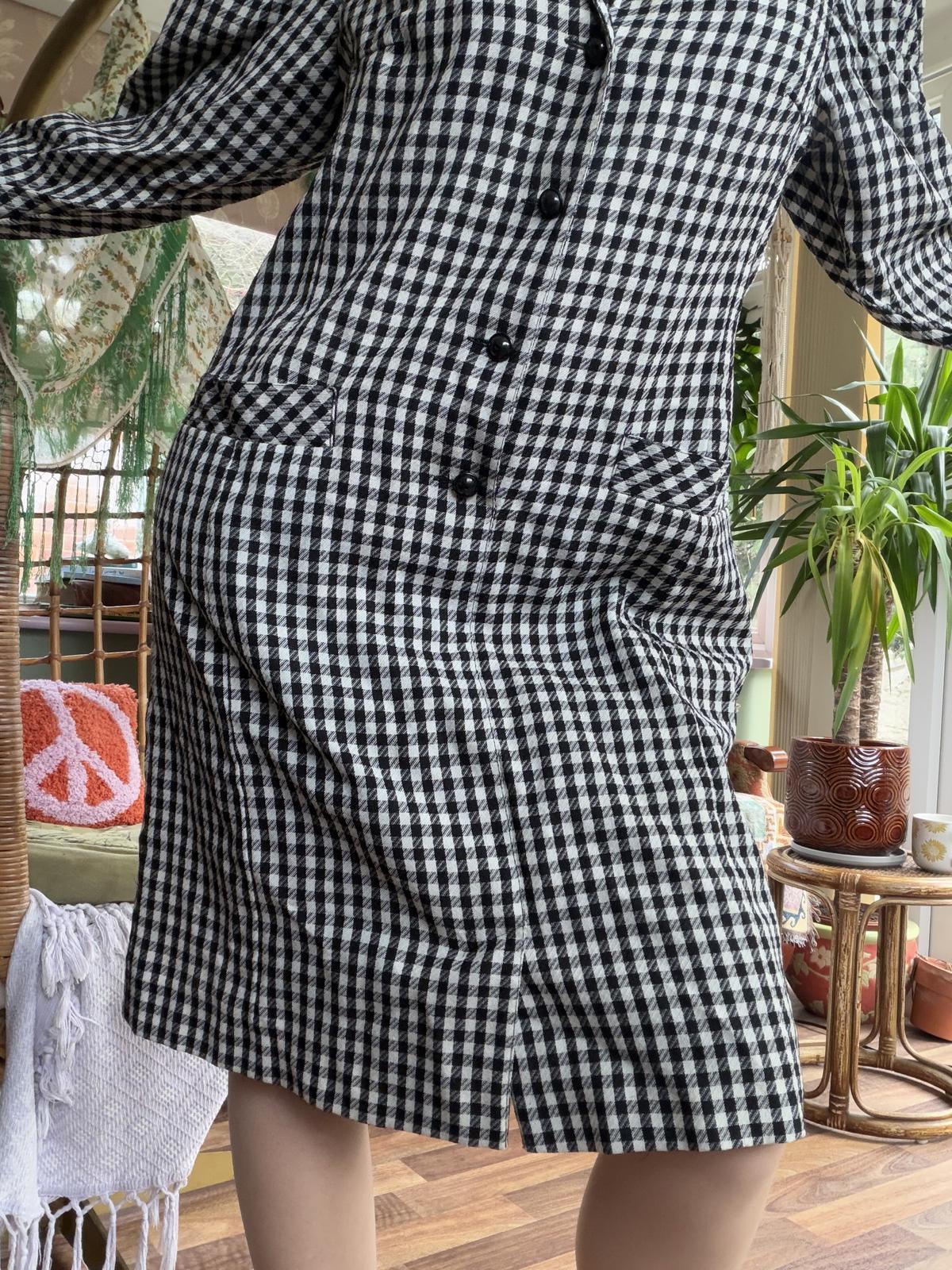 Vintage 1980s shirt dress 16 by Jean Claire Wool Black White Gingham office work