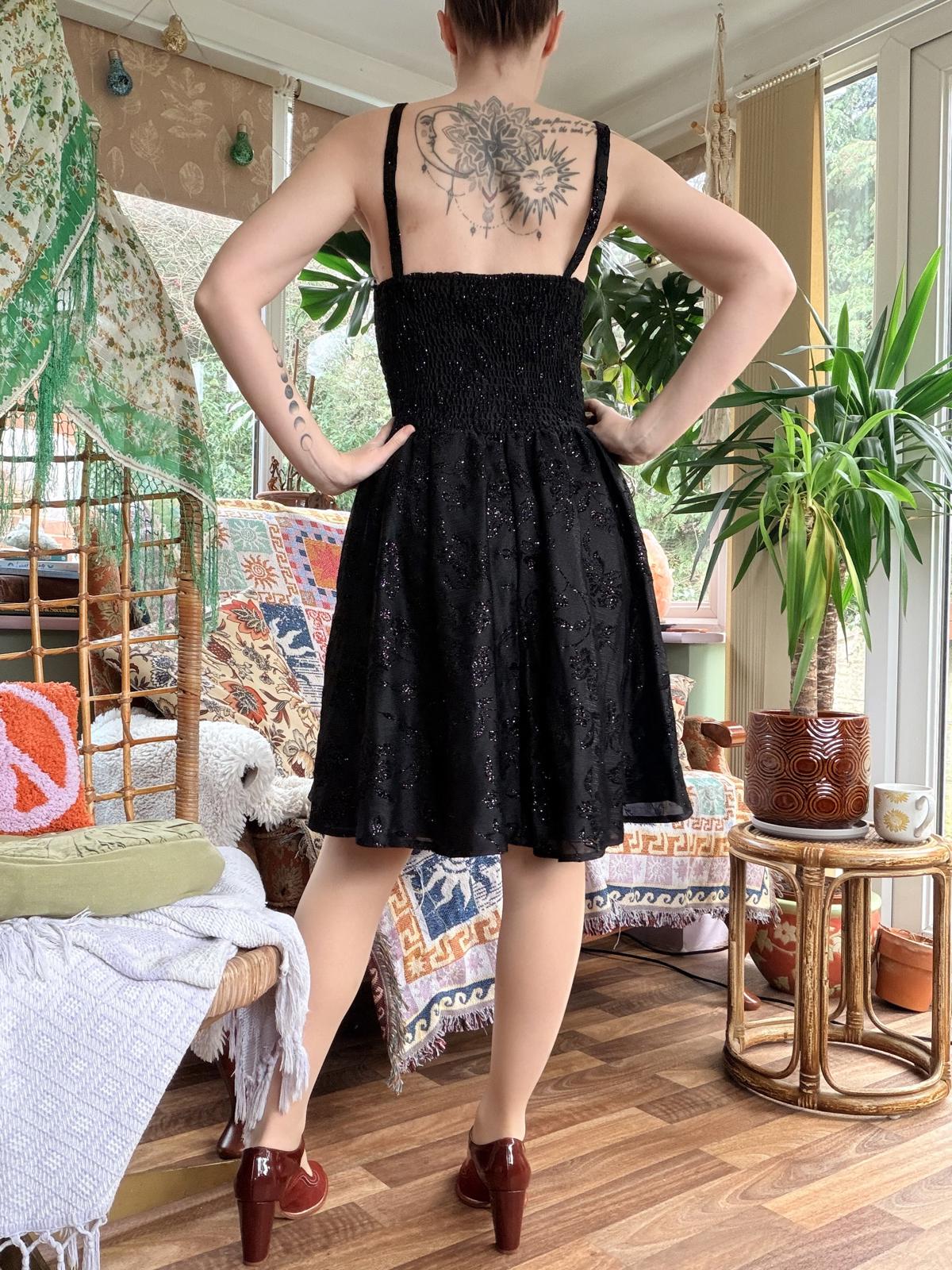 Vintage 1990s party dress Black size 12 by C&A sparkly Midi removable Straps