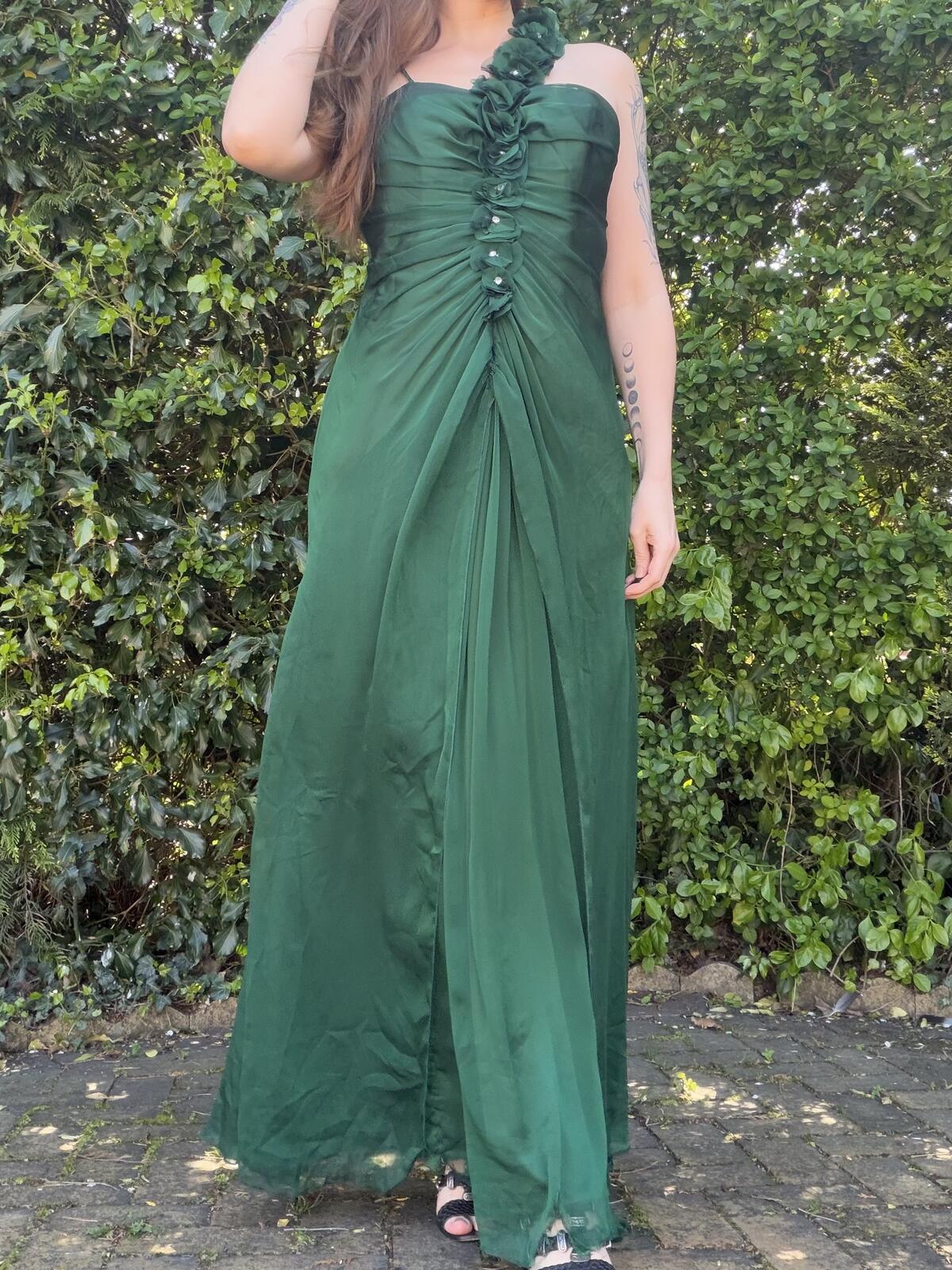 Fairycore Green Prom Dress Evening Gown with Floral Detail Size 14 by Aladen
