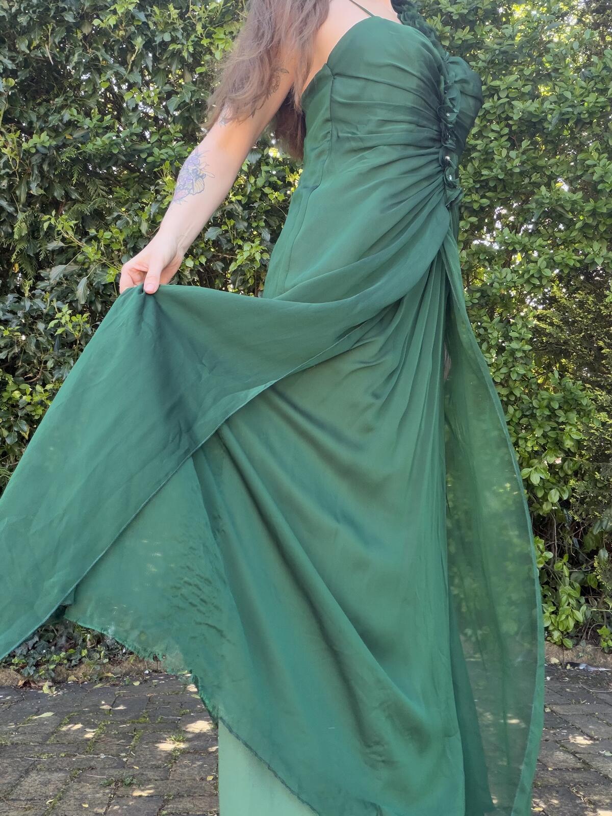 Fairycore Green Prom Dress Evening Gown with Floral Detail Size 14 by Aladen