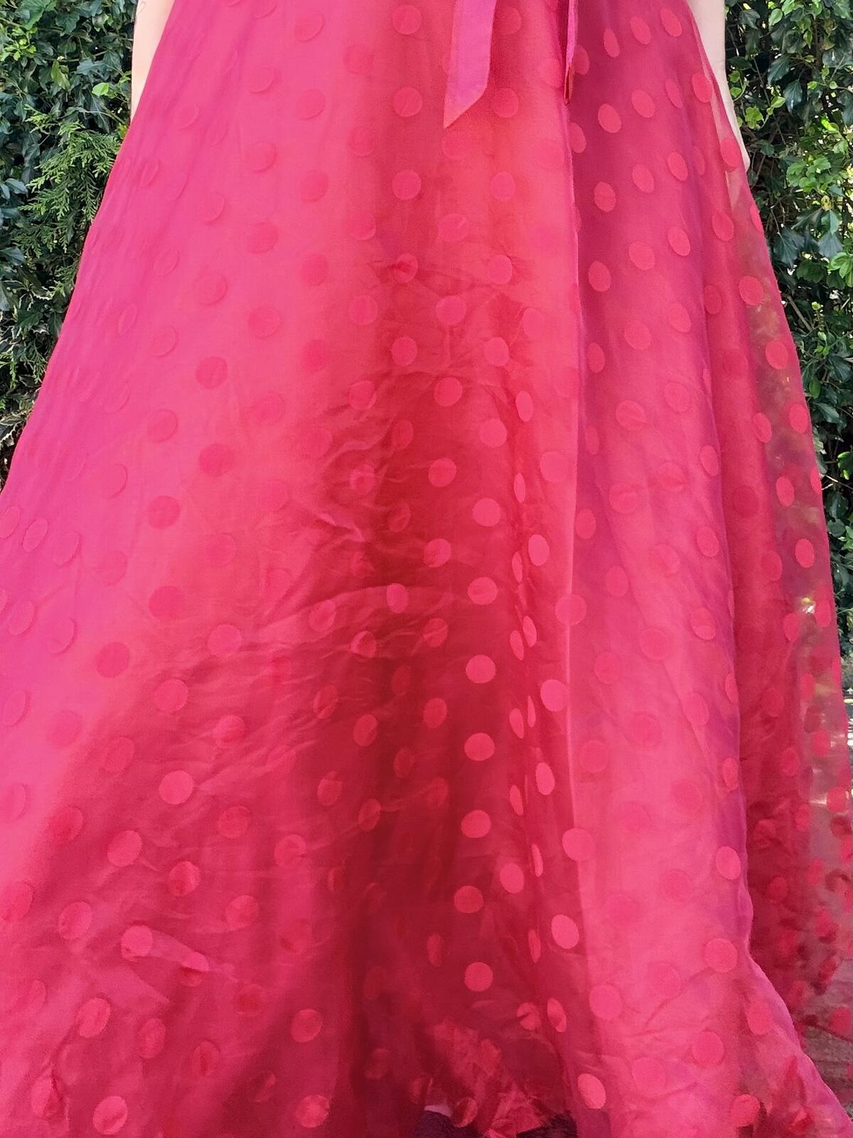 Red Strapless Prom Dress Polka Dot Evening Gown Tie Waist Size 8 By Masquerade