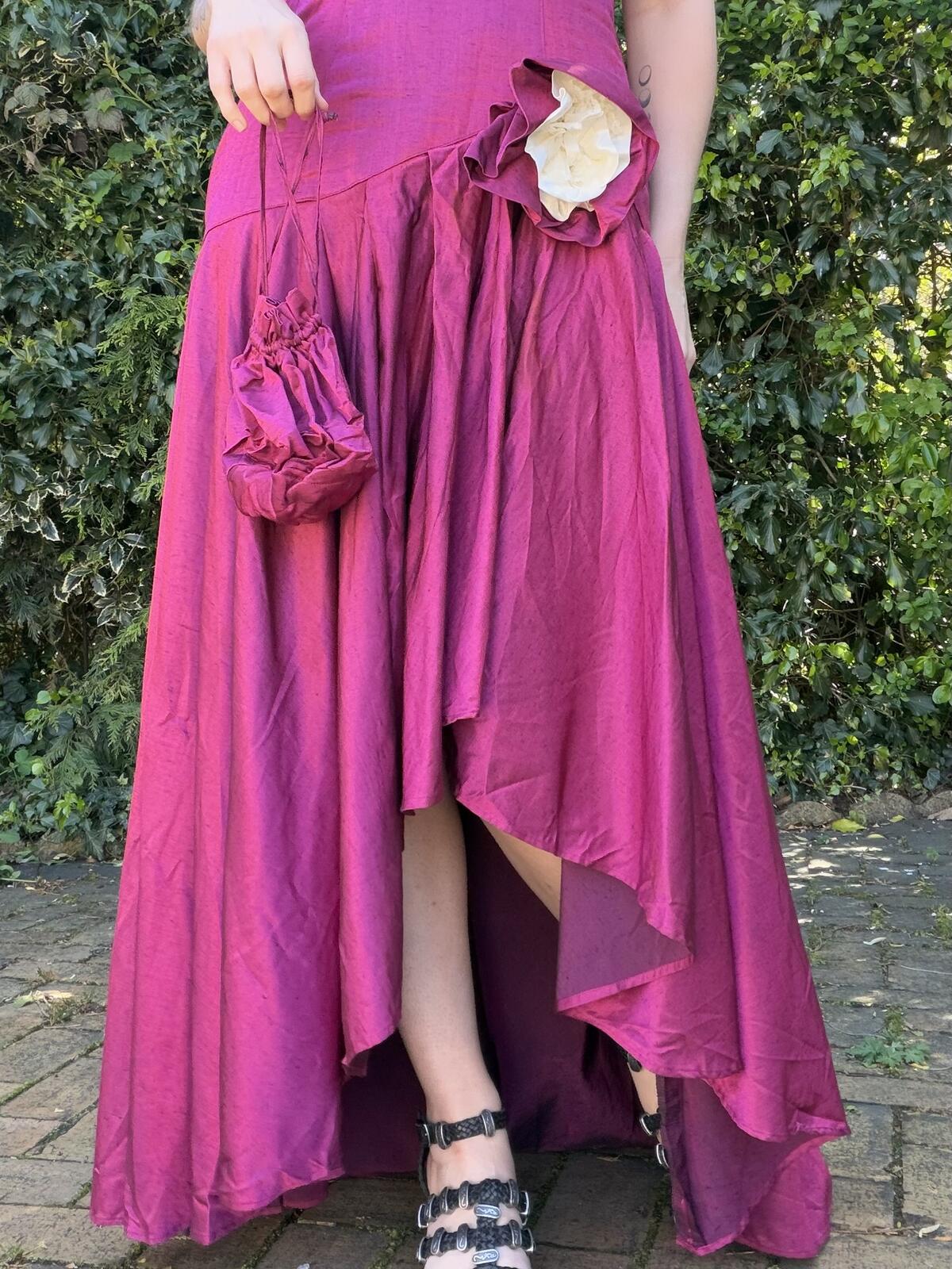 Vintage 1990s Cocktail Dress Off Shoulder Purple Dress with Matching Bag Size 10