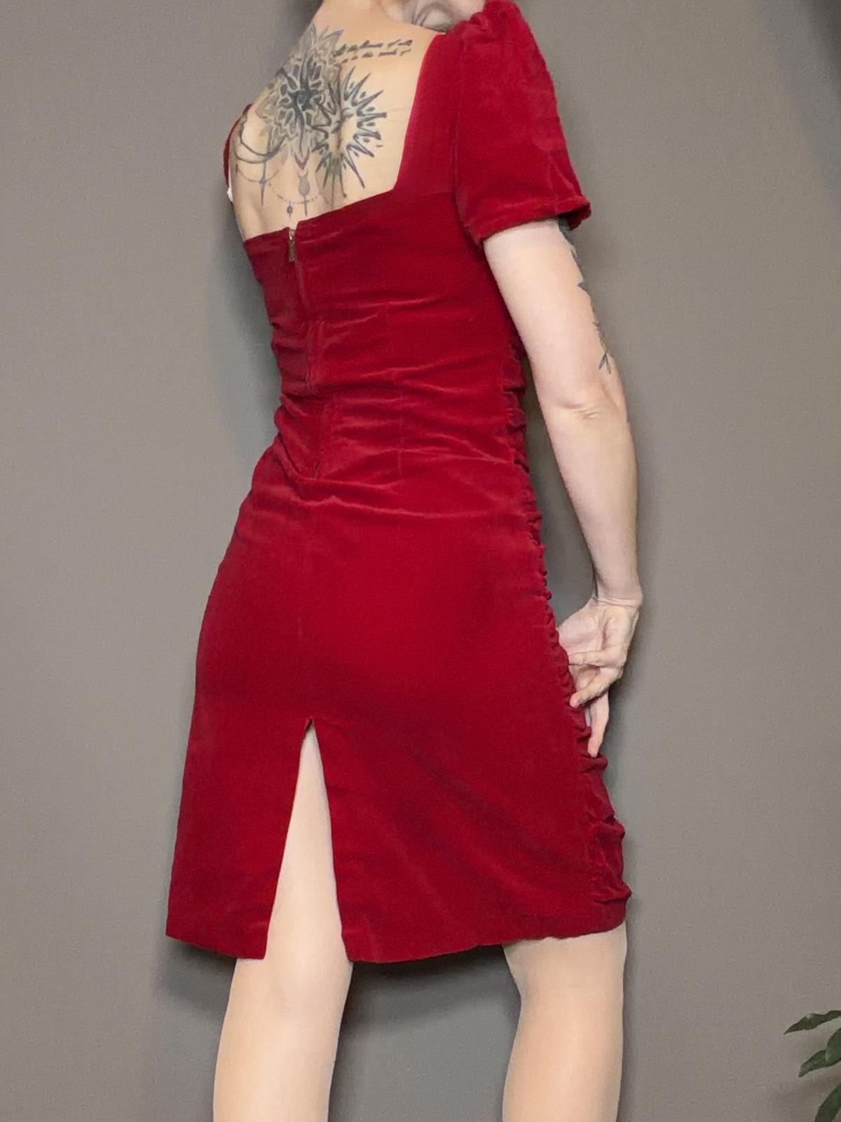 Vintage 1980s cocktail dress red Rouched velvet retro party dress size 10