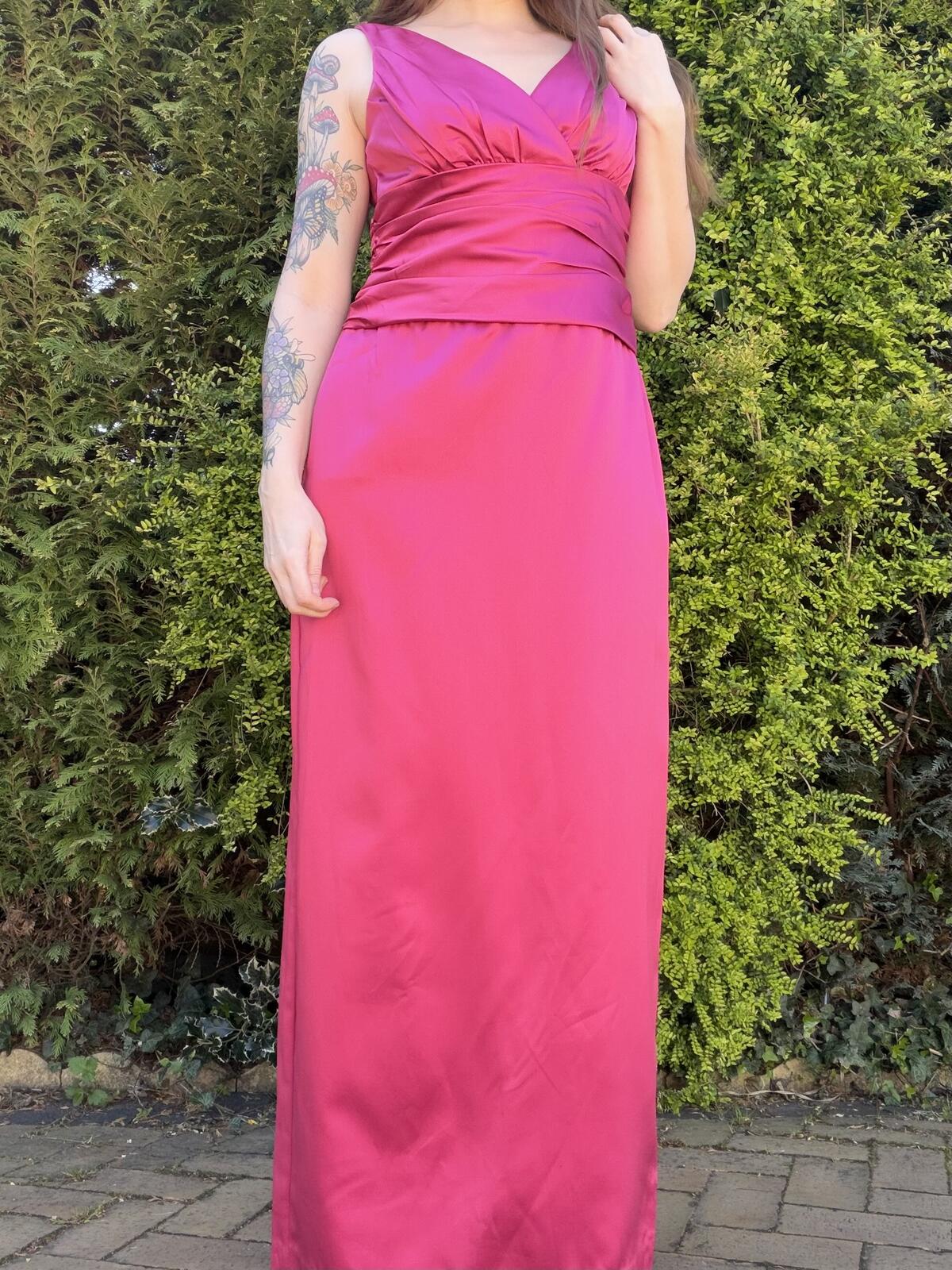 Vintage Y2K Prom Dress Size 12 Pink Long Satin Ruched Evening Cocktail Gown